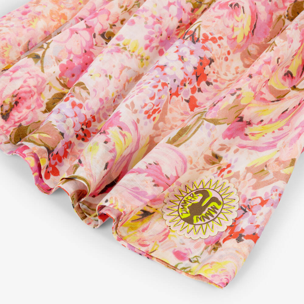 Zimmermann-Girls Pink Watercolour Floral Print Cotton Dress | Childrensalon