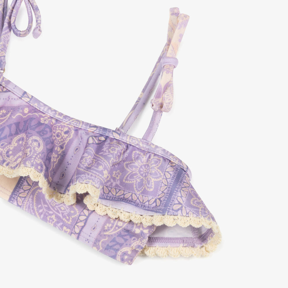 Zimmermann-Бикини сиренево-кремовое с рюшами пейсли для девочек | Childrensalon