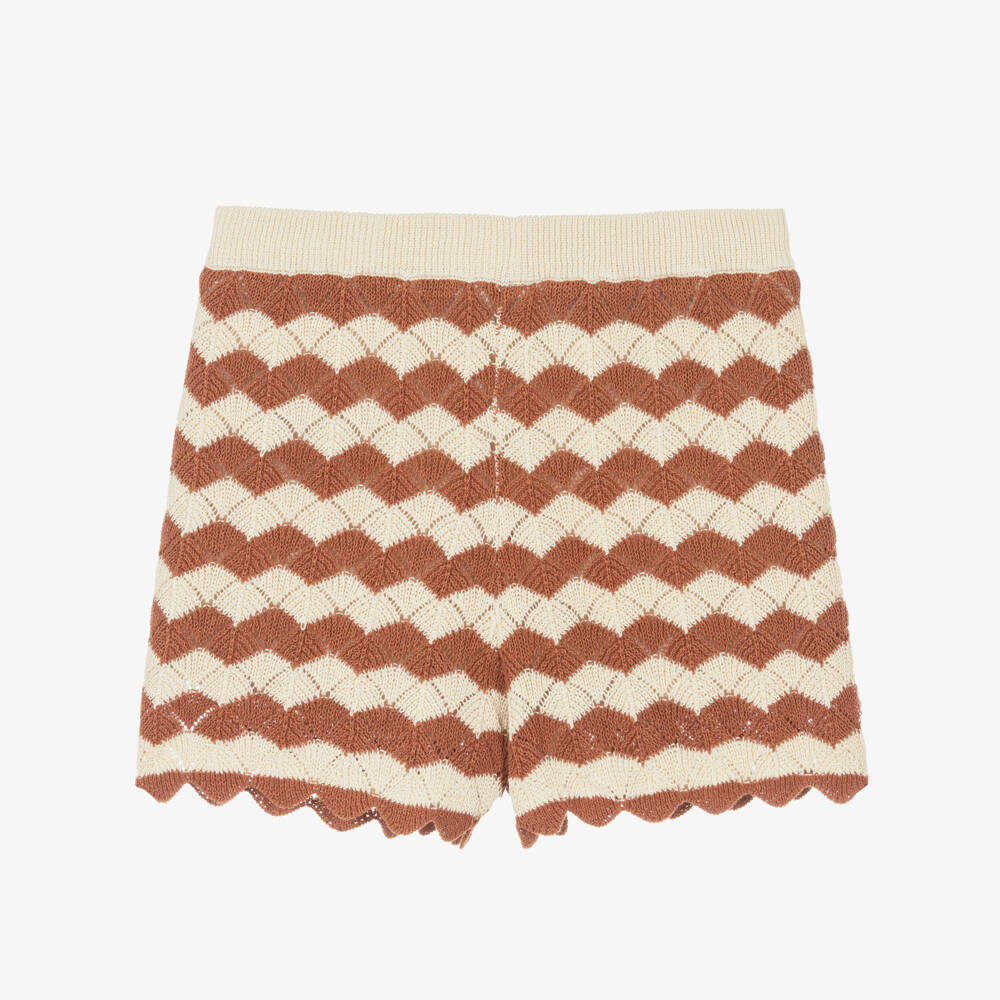 Zimmermann-Girls Tan & Beige Crochet Shorts | Childrensalon