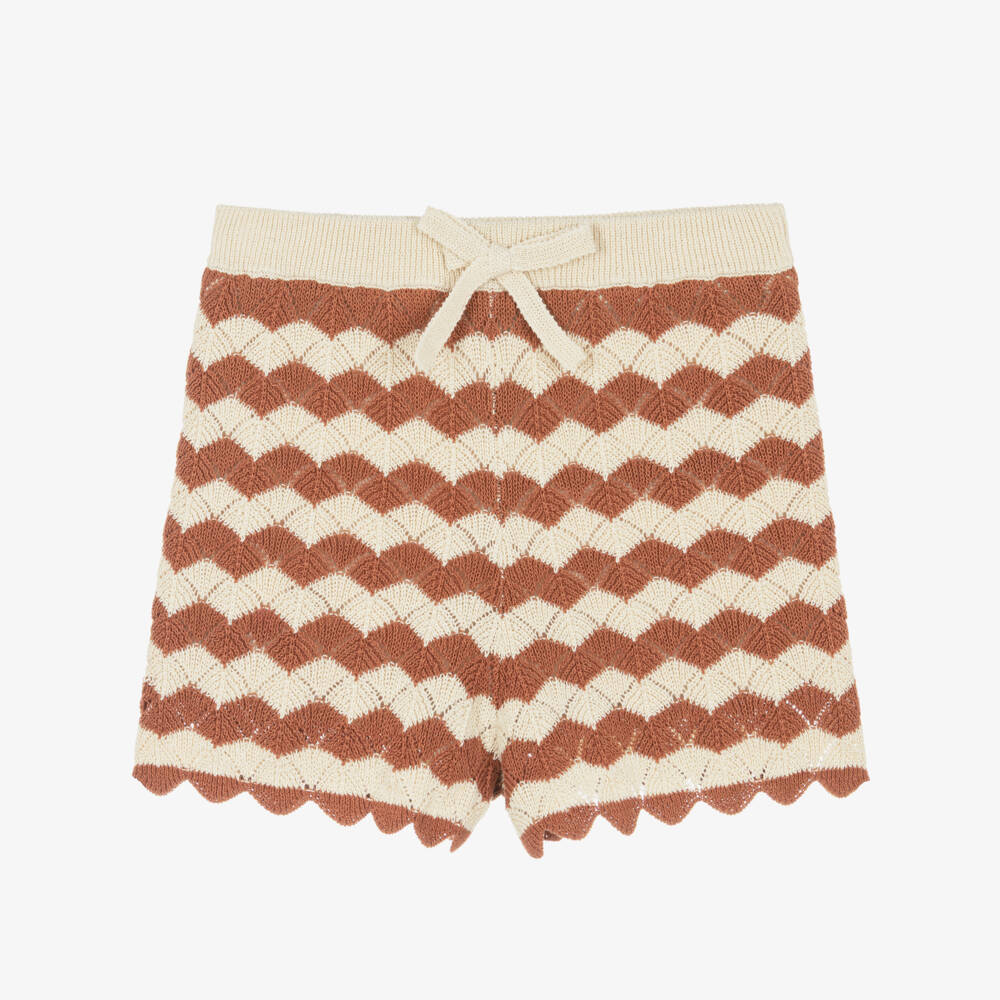 Zimmermann-Girls Tan & Beige Crochet Shorts | Childrensalon