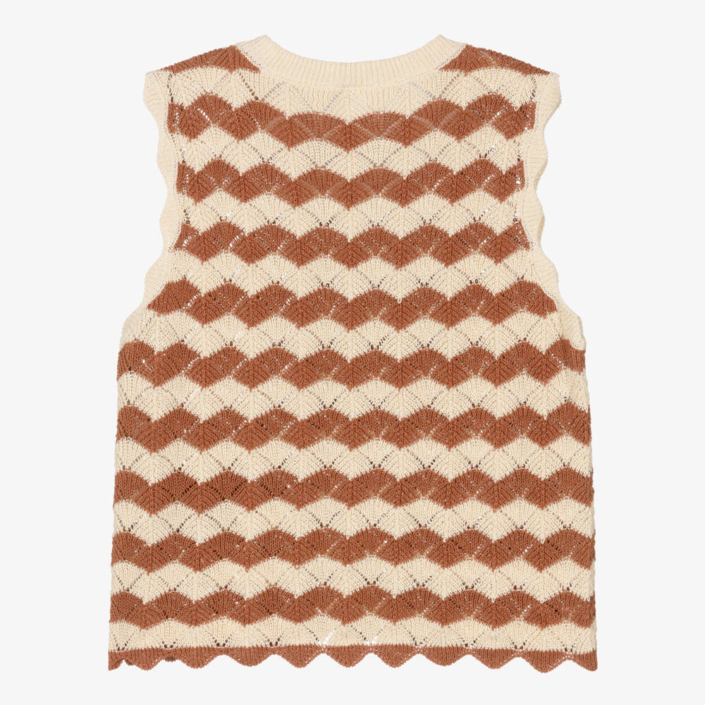 Zimmermann-Girls Tan & Beige Crochet Top | Childrensalon