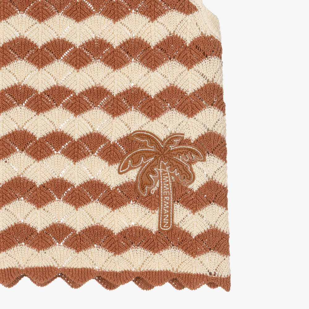 Zimmermann-Girls Tan & Beige Crochet Top | Childrensalon