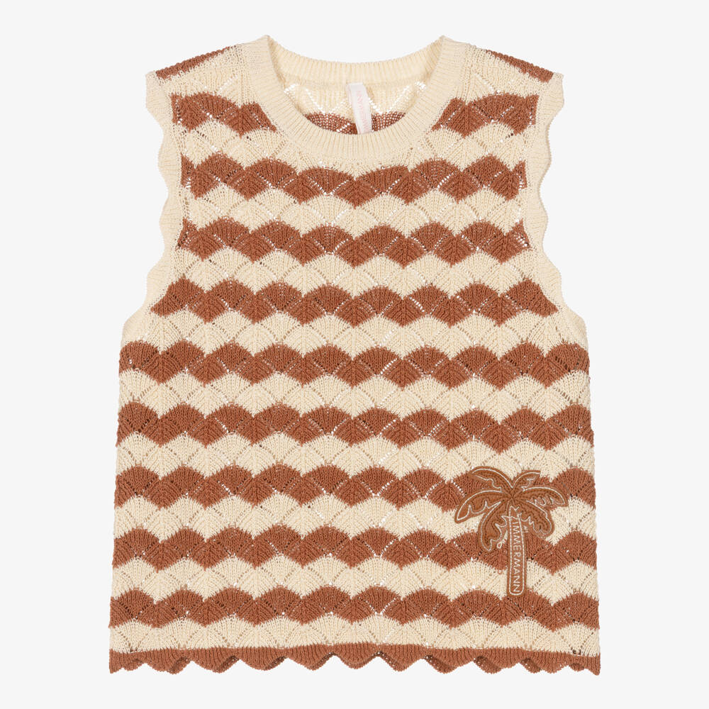 Zimmermann-Girls Tan & Beige Crochet Top | Childrensalon