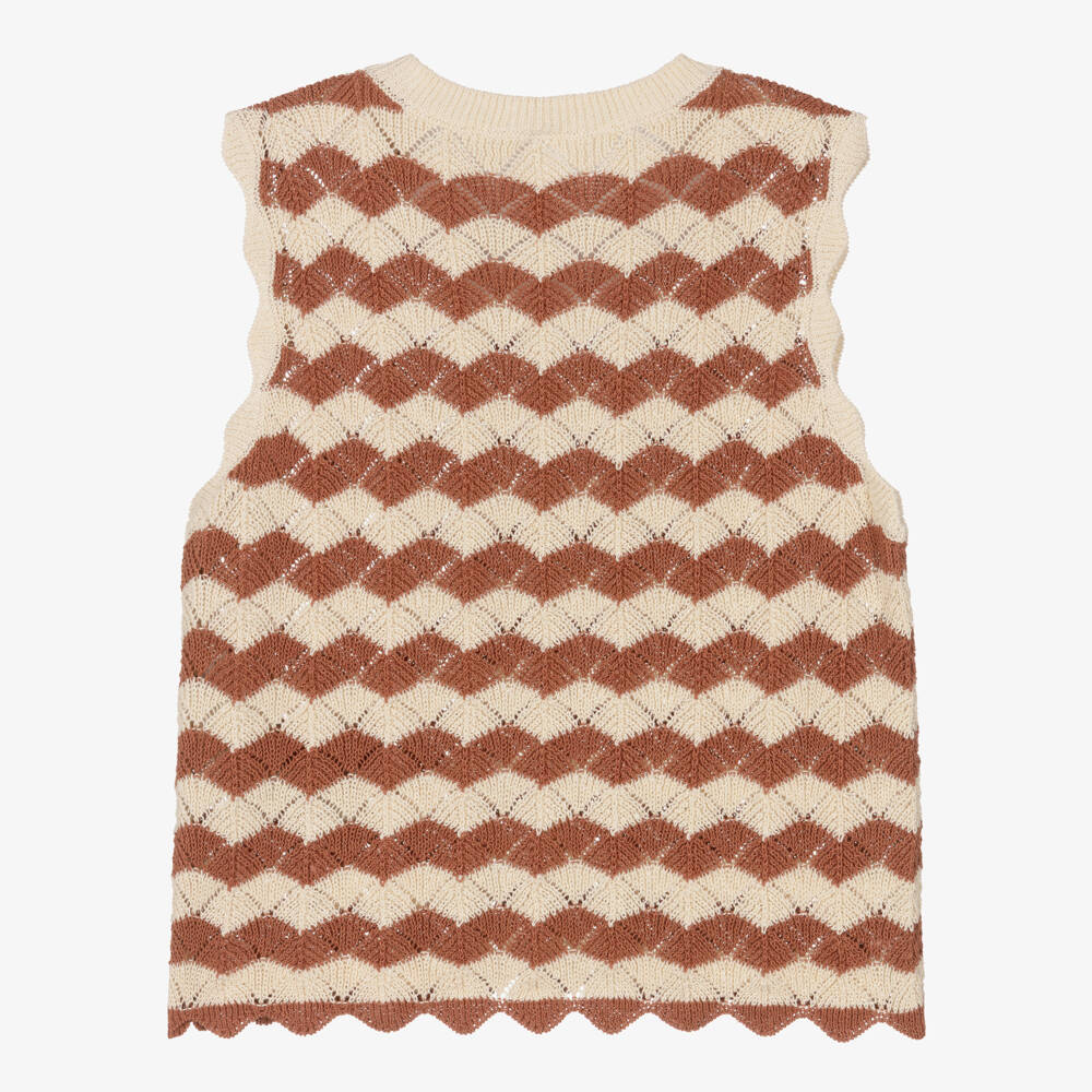 Zimmermann-Girls Tan & Beige Crochet Top | Childrensalon