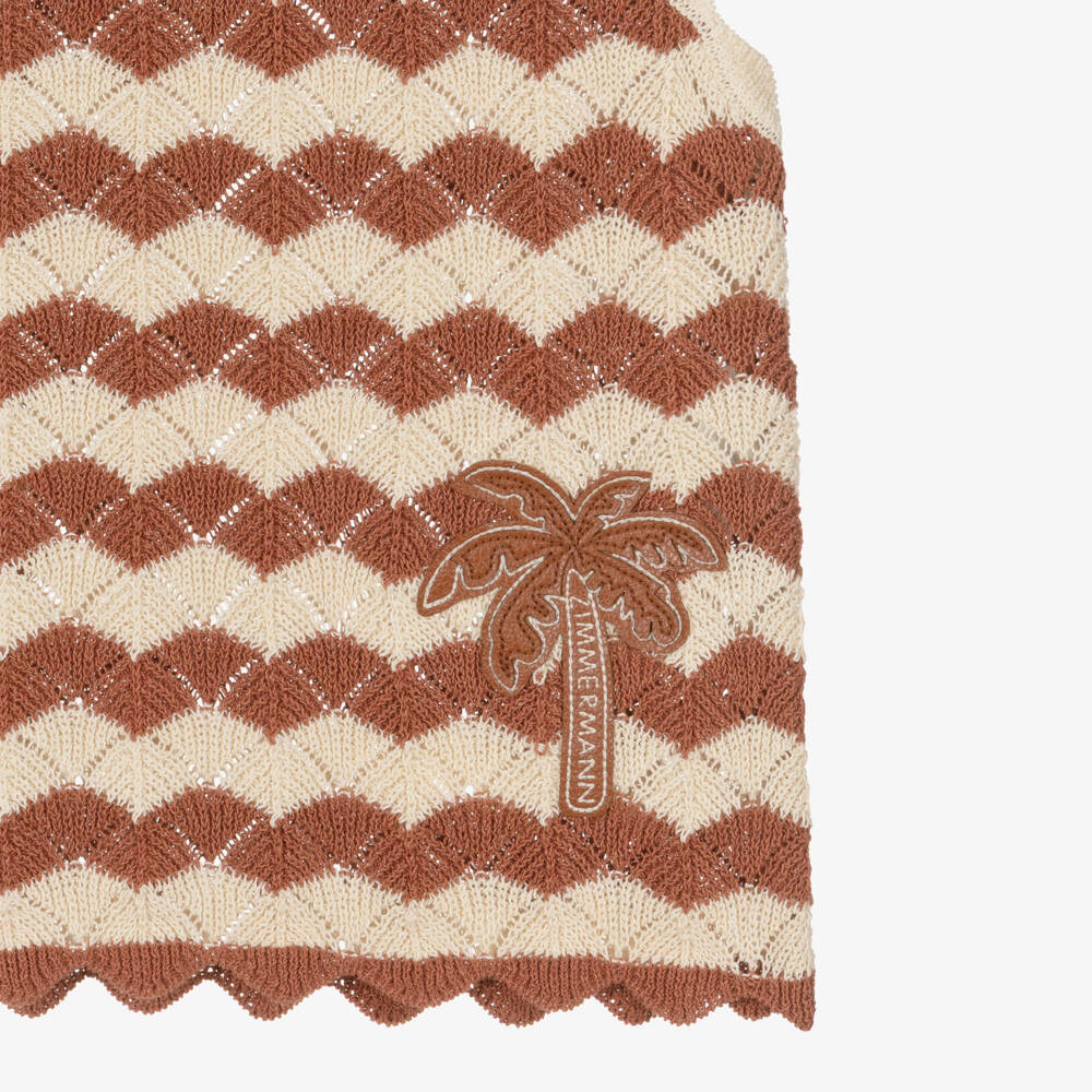 Zimmermann-Girls Tan & Beige Crochet Top | Childrensalon