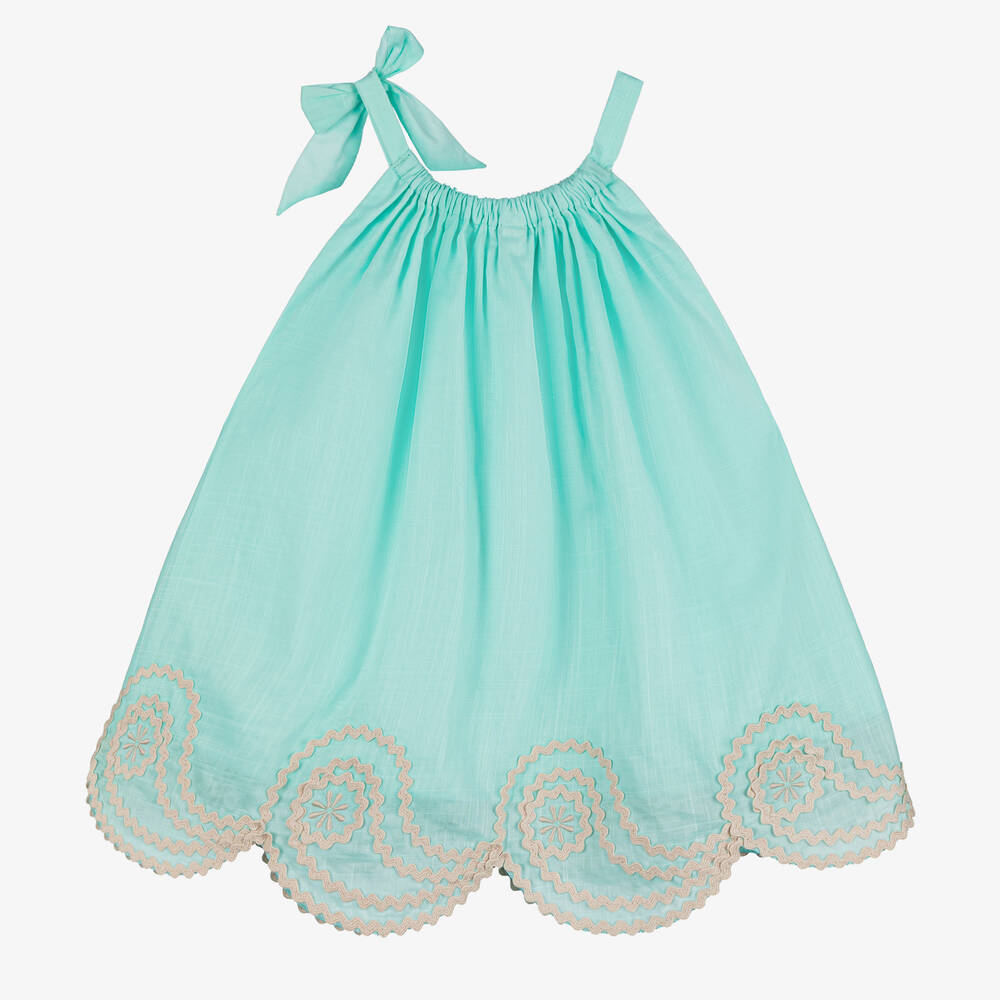 Zimmermann-Girls Turquoise Blue Cotton Blouse | Childrensalon