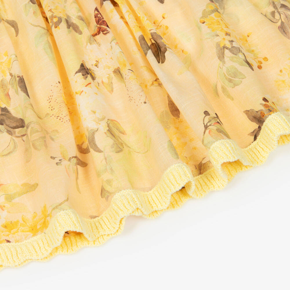 Zimmermann-Girls Yellow Floral Crochet Bodice Cotton Dress | Childrensalon