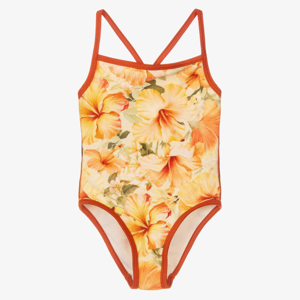 Zimmermann-Girls Yellow Hibiscus Print Swimsuit | Childrensalon