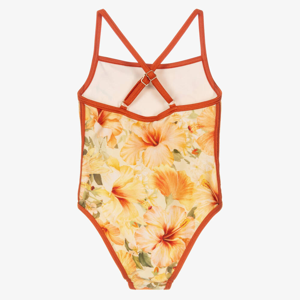 Zimmermann-Girls Yellow Hibiscus Print Swimsuit | Childrensalon
