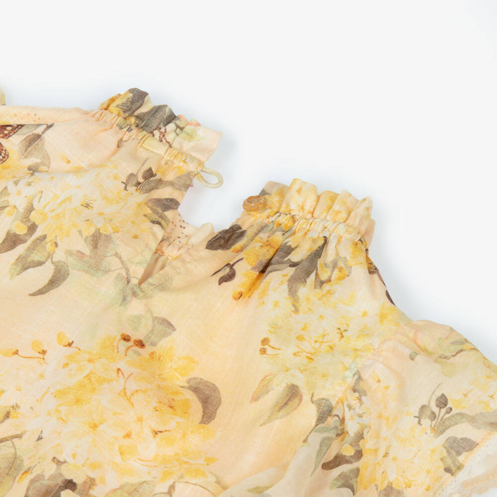 Zimmermann-Yellow Floral Tiered Cotton Dress | Childrensalon