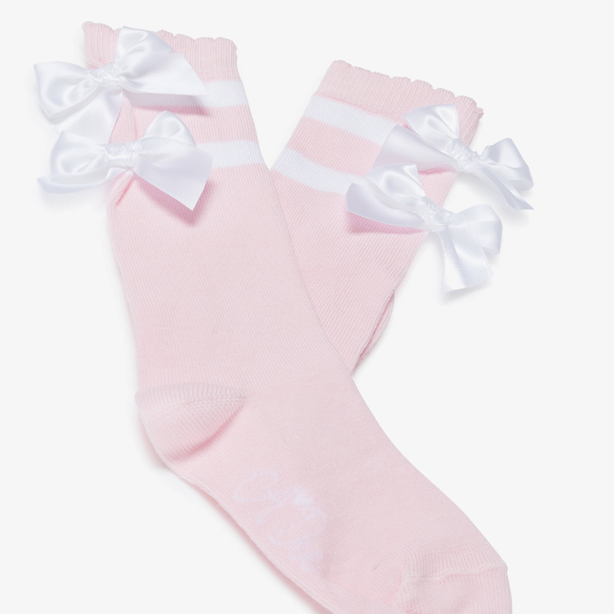 A Dee - Girls Pale Pink Knee High Socks with Bows | Childrensalon
