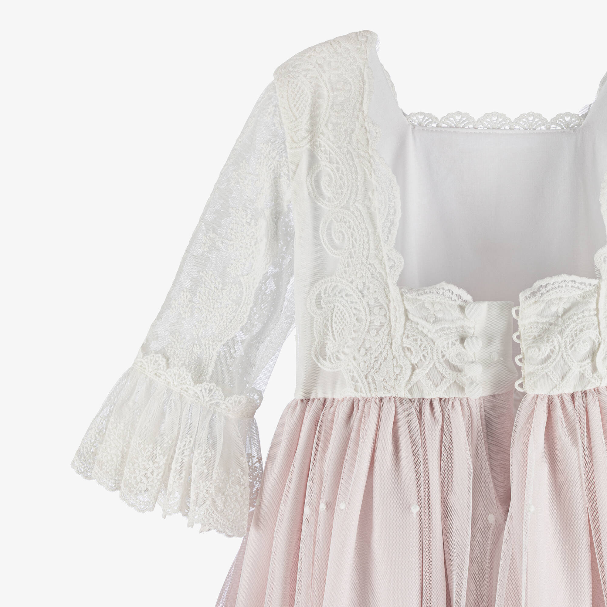 Abuela Tata - Girls Ivory & Pink Tulle Gown with Lace | Childrensalon