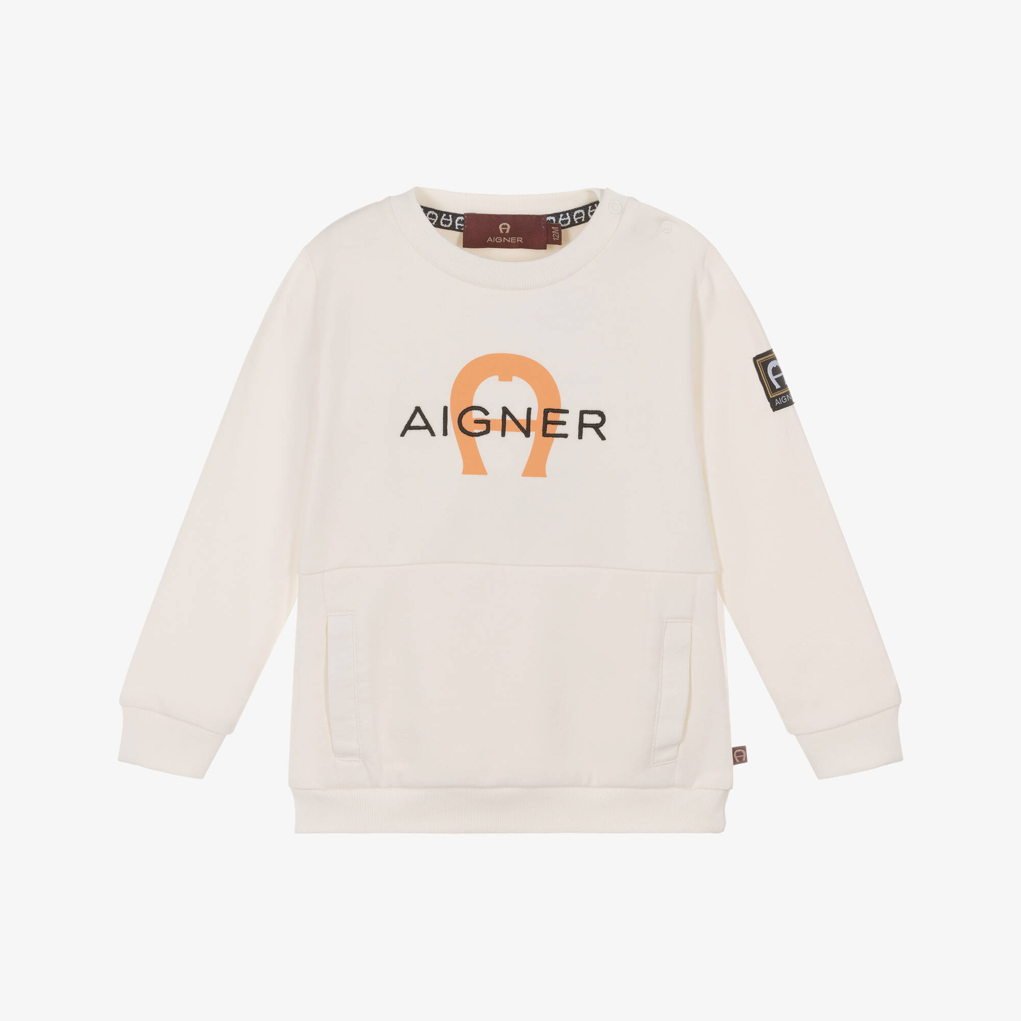 AIGNER - Boys Ivory Cotton Sweatshirt with Pouch Pocket | Childrensalon