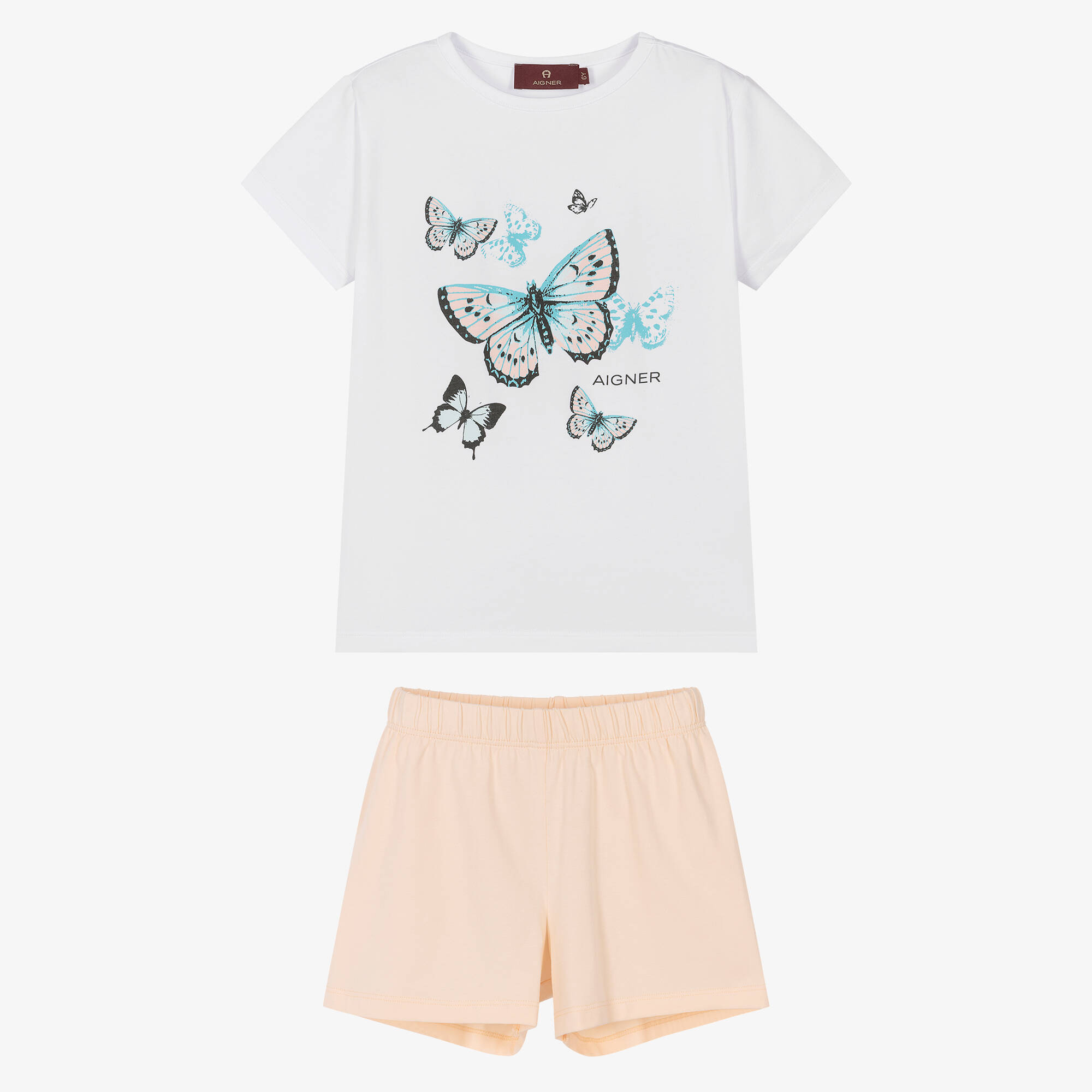 AIGNER - Girls White & Pink Butterfly Print Cotton Short Pyjamas ...