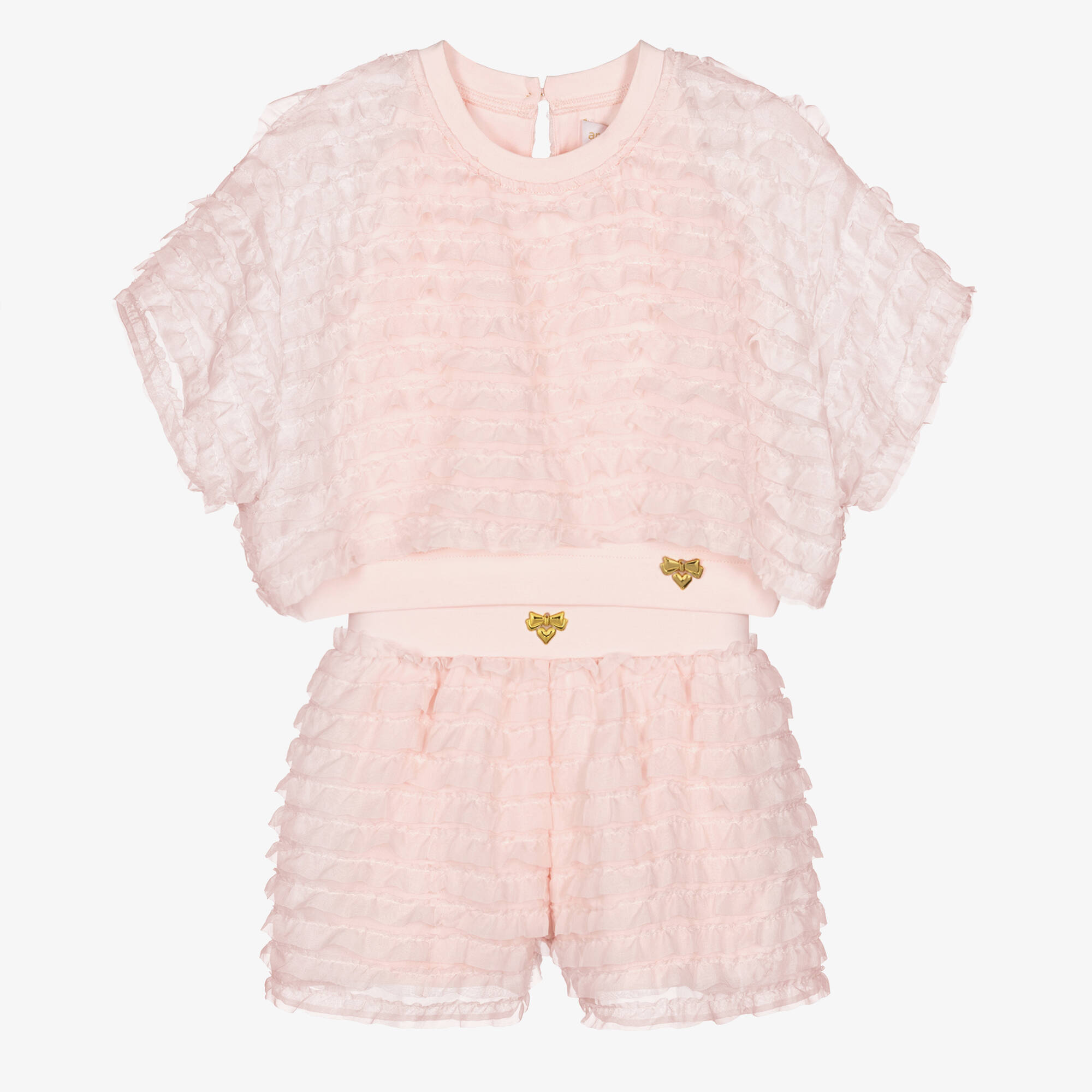 Angel's Face - Girls Pale Pink Chiffon Ruffle Shorts Set | Childrensalon