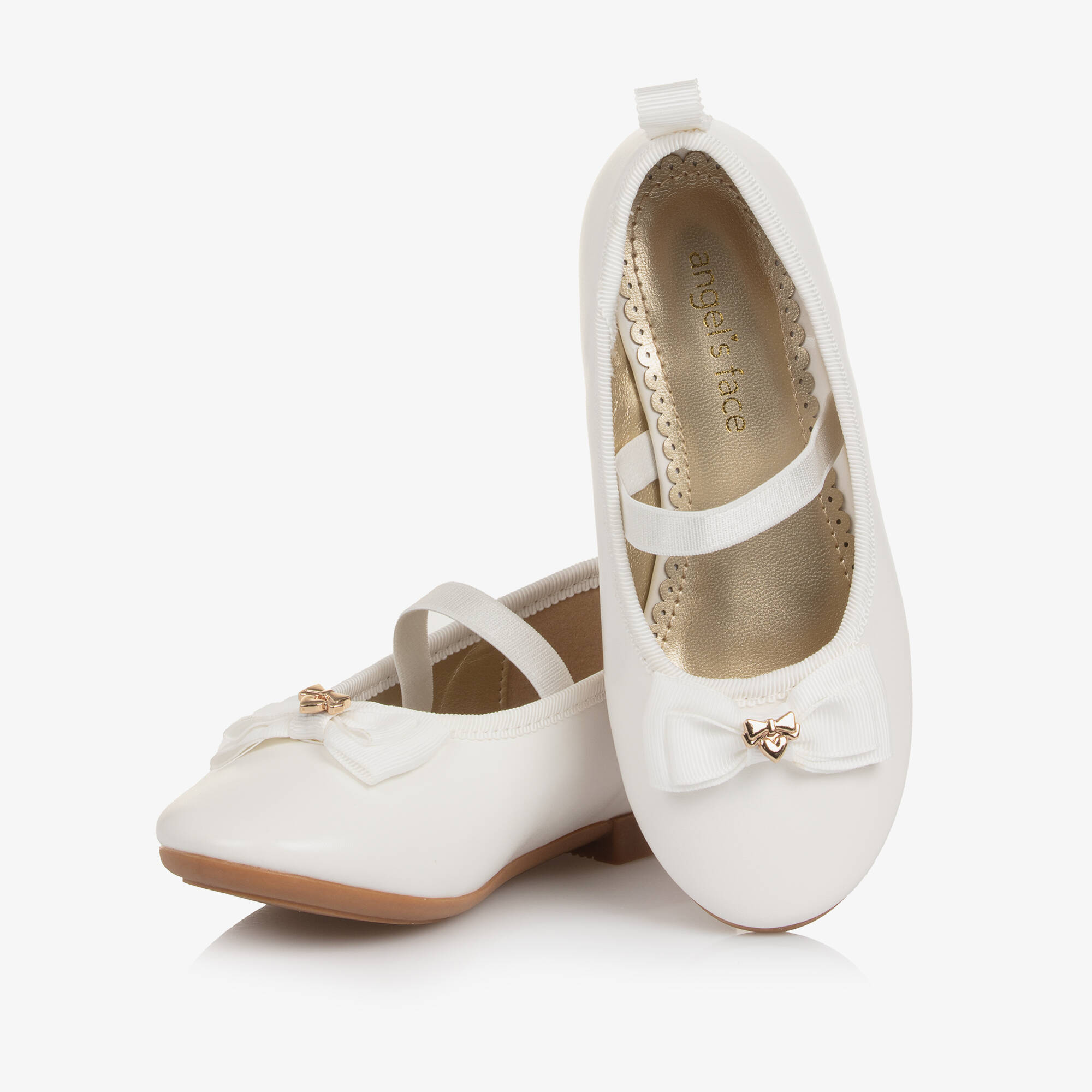 Angel's Face - Girls White Faux Leather Ballerina Pumps with Ribbon ...