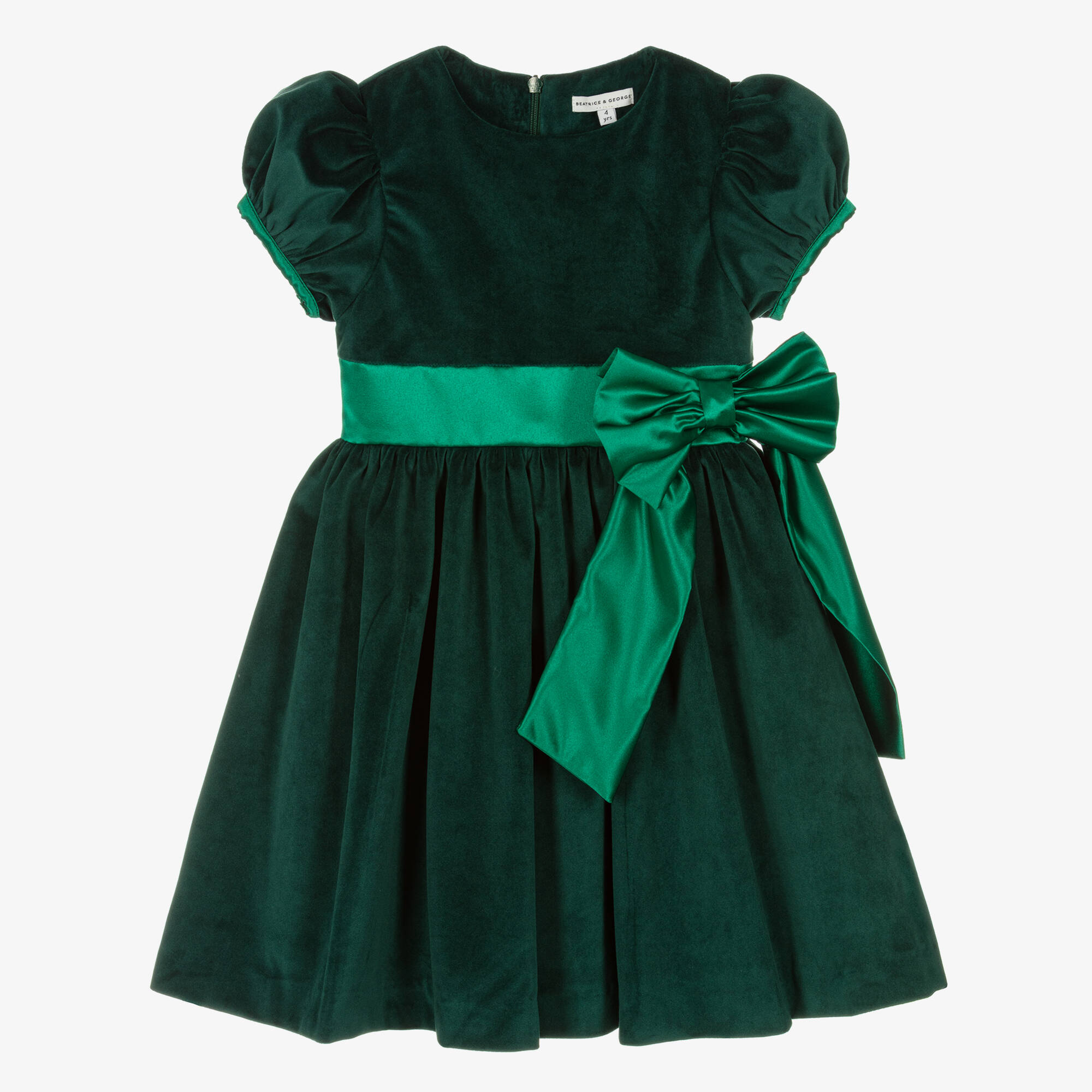 Beatrice & George - Girls Green Velvet Dress | Childrensalon