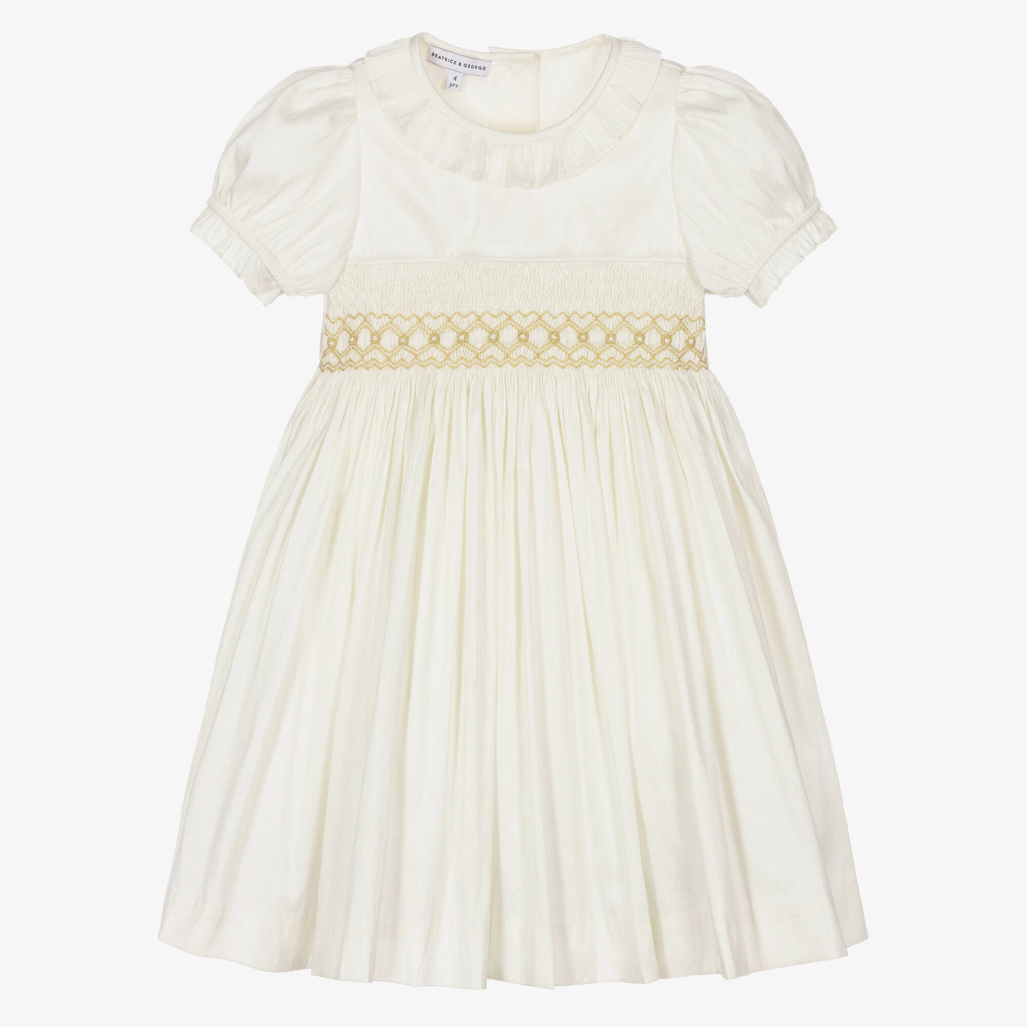 Beatrice & George - Girls Ivory Hand-Smocked Dupion Dress | Childrensalon