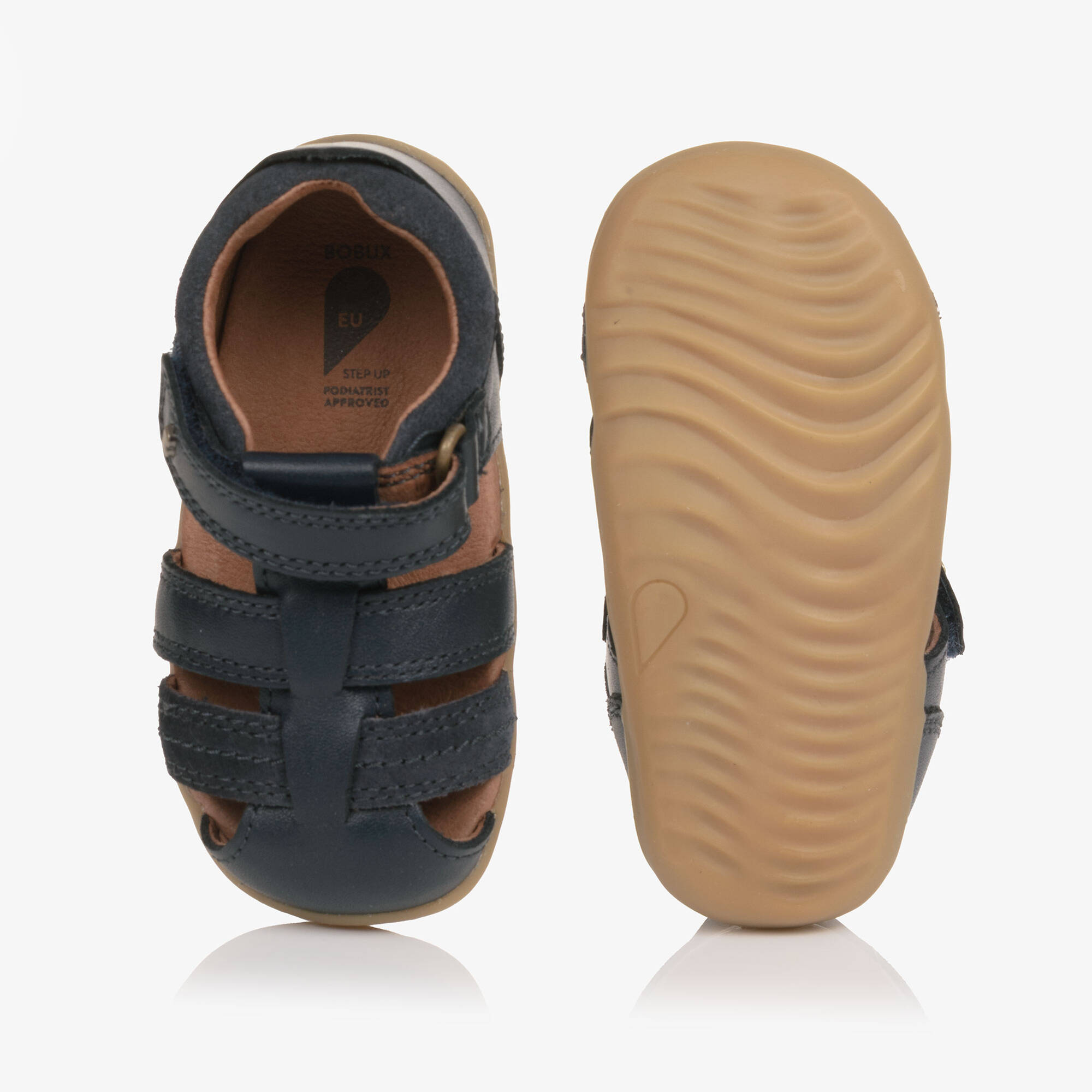 Bobux Step Up - Baby Boys Navy Blue Leather Velcro First Walkers ...