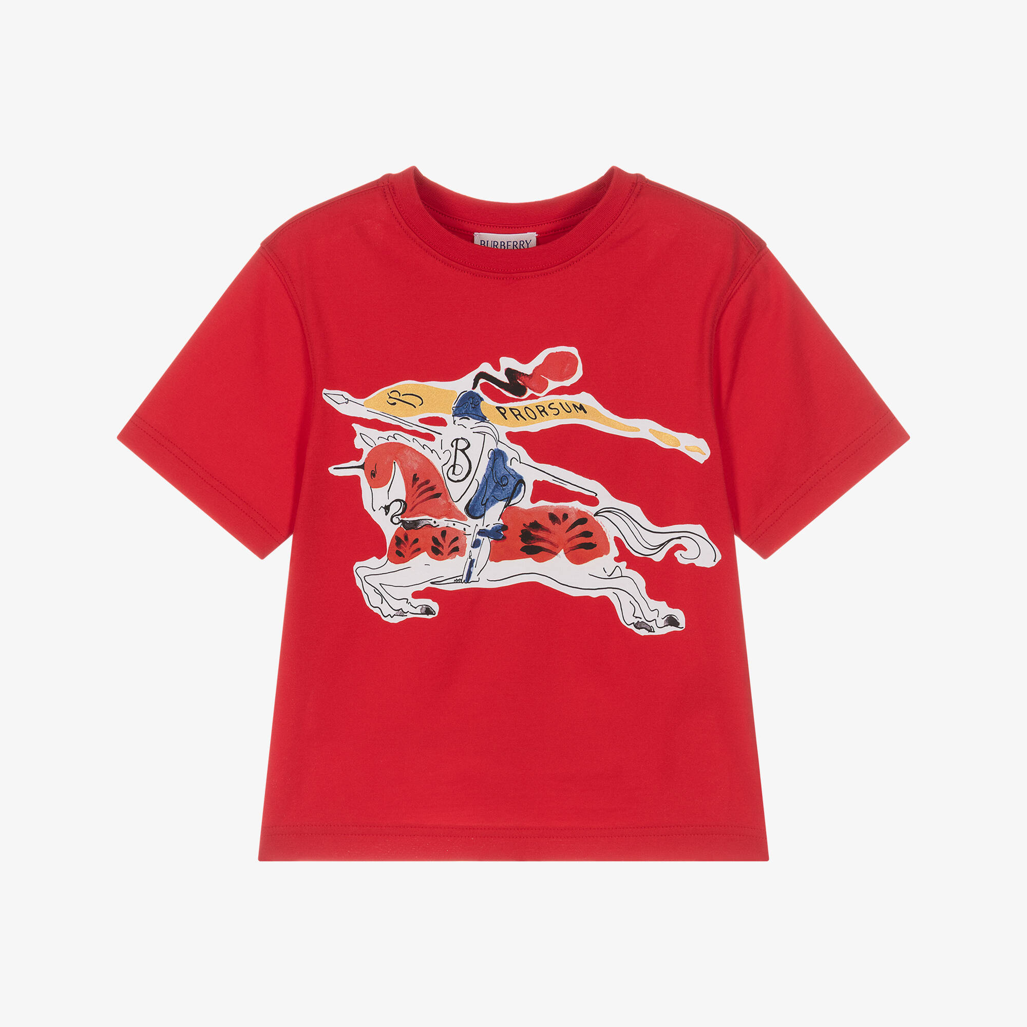 Burberry - Boys Red Cotton T-Shirt with Colourful EKD Logo