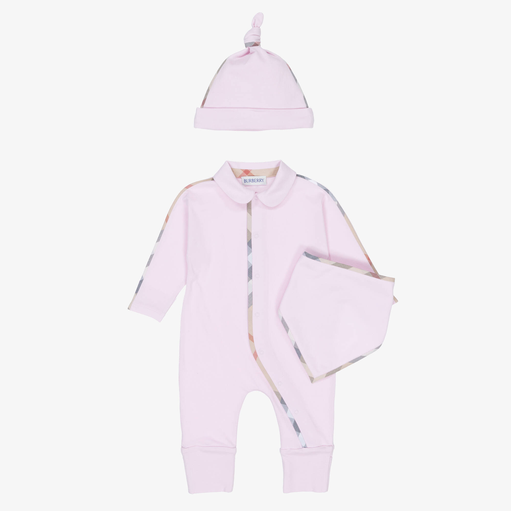 Burberry - Girls Pink Cotton Babygrow Gift Set | Childrensalon