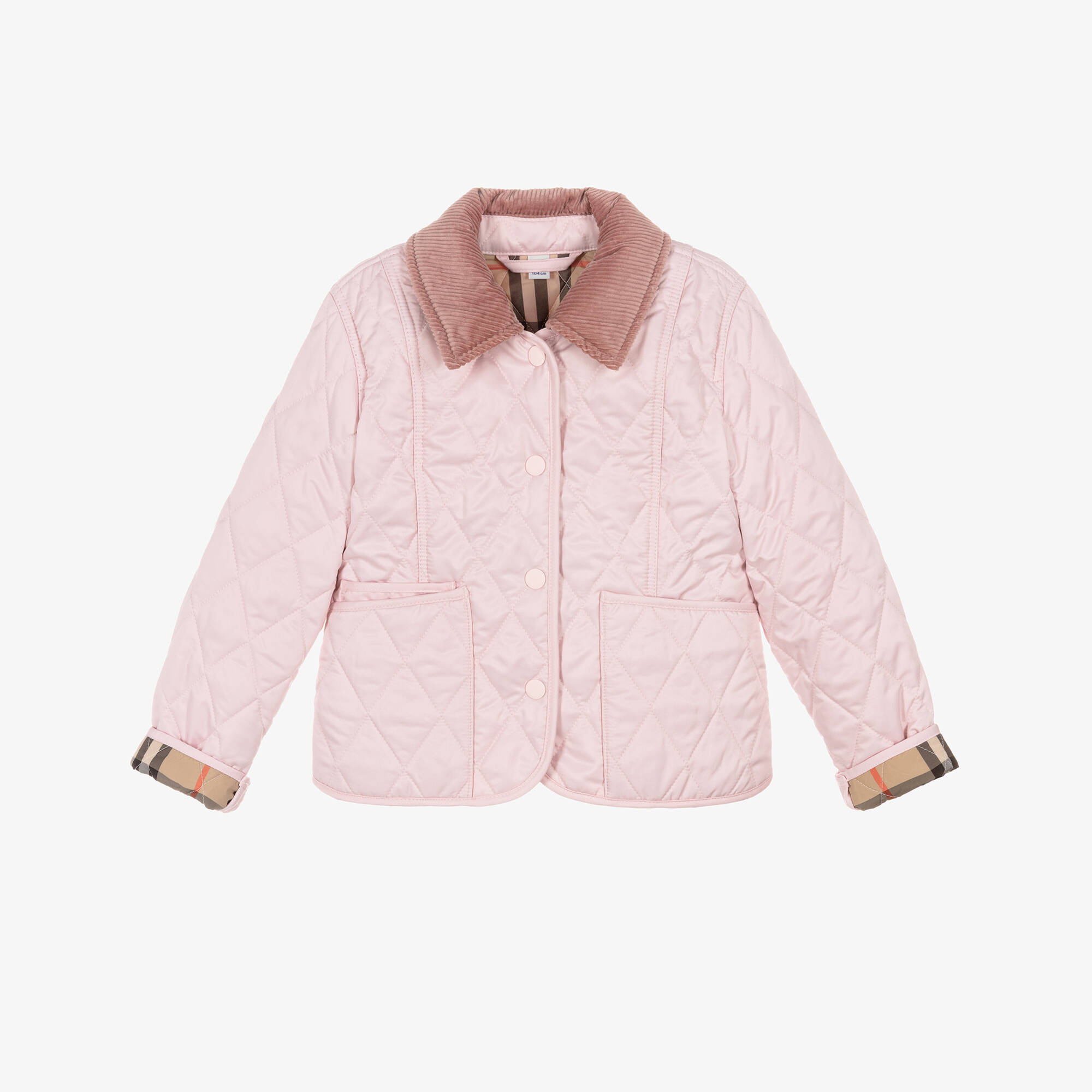 BURBERRY キッズ ピンクジャケット Burberry Kids corduroy-collar Quilted Jacket | Pink | FARFETCH