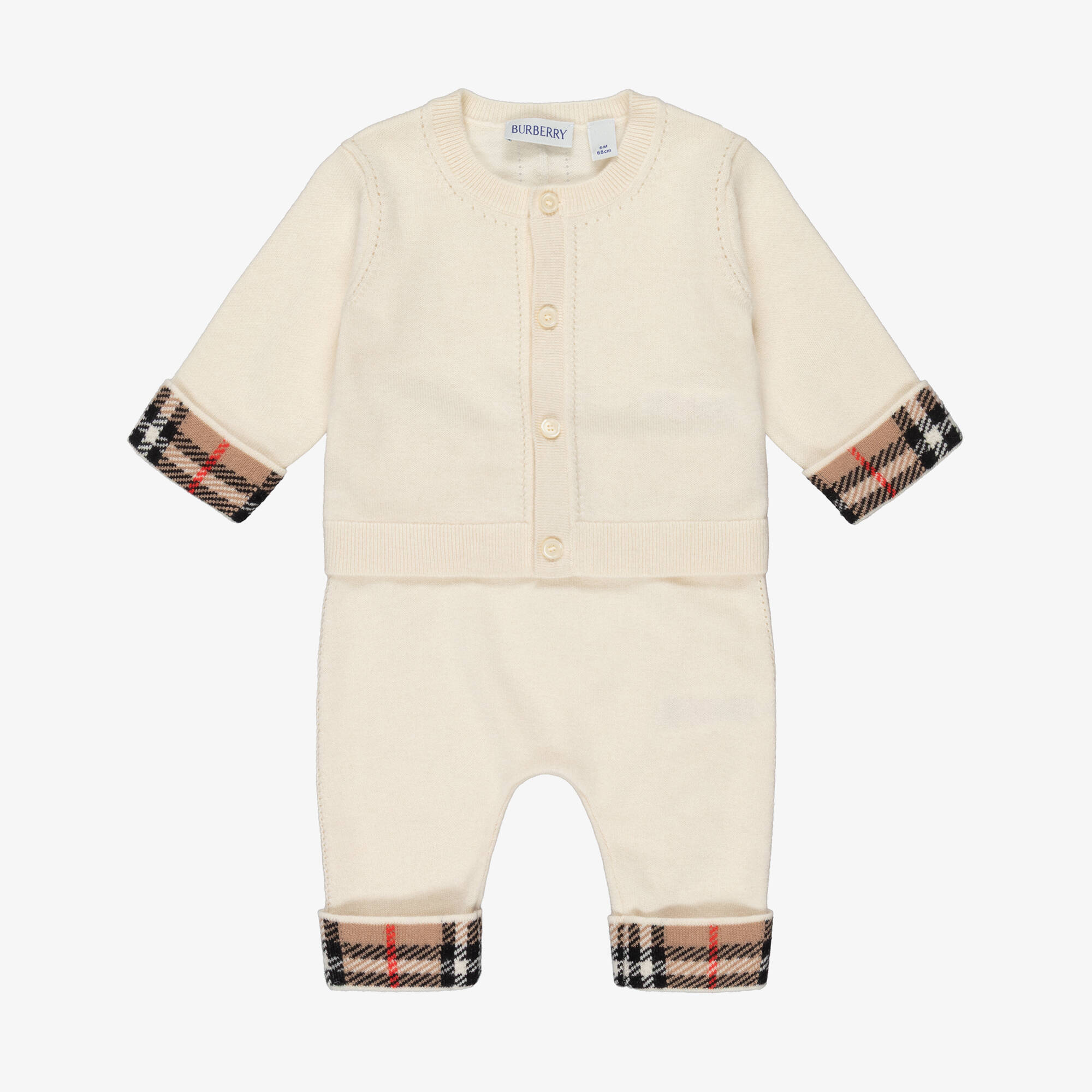 Burberry - Ivory Cashmere Baby Trouser Set with Burberry Check