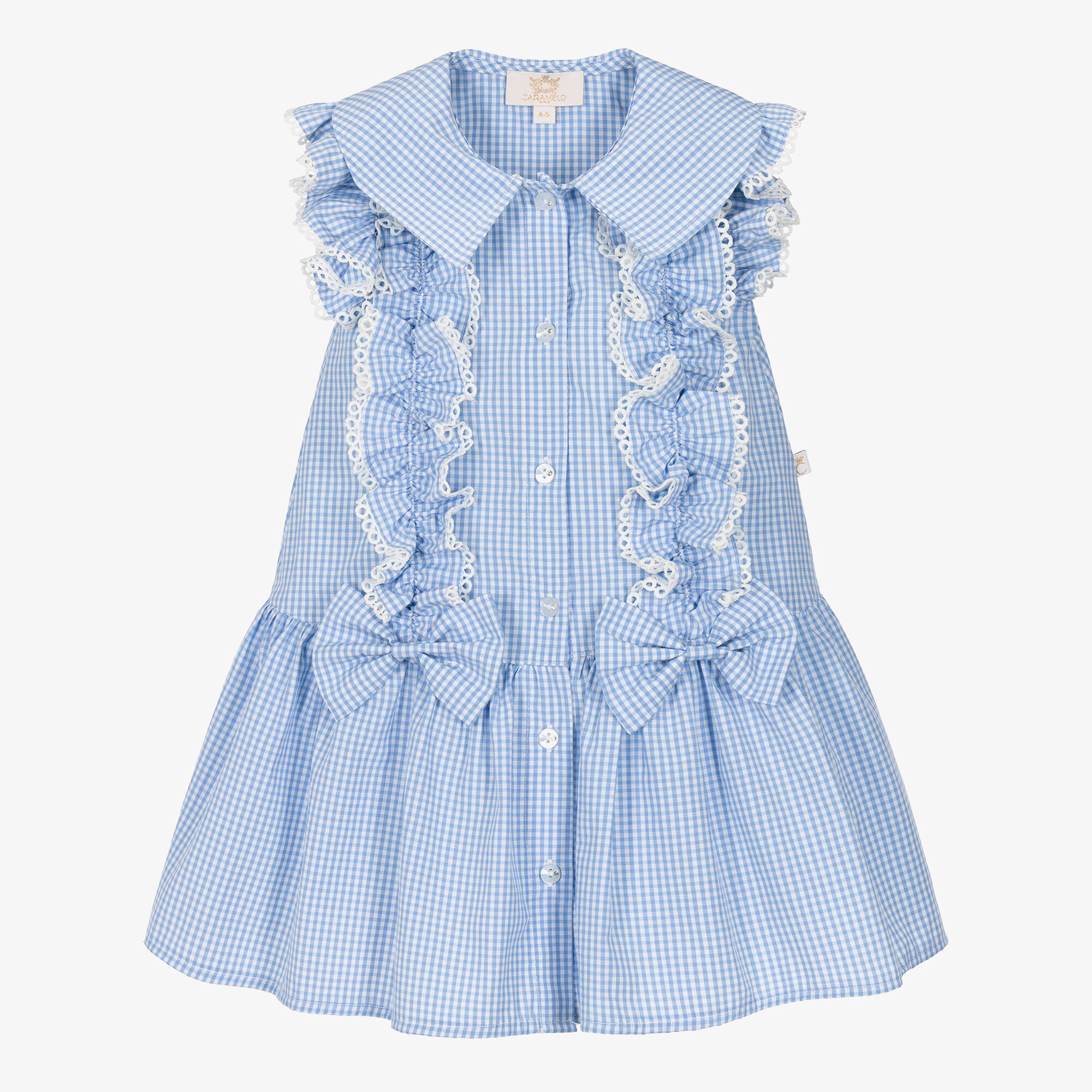Caramelo Kids Girls Blue Gingham School Dress with Frill & Bow