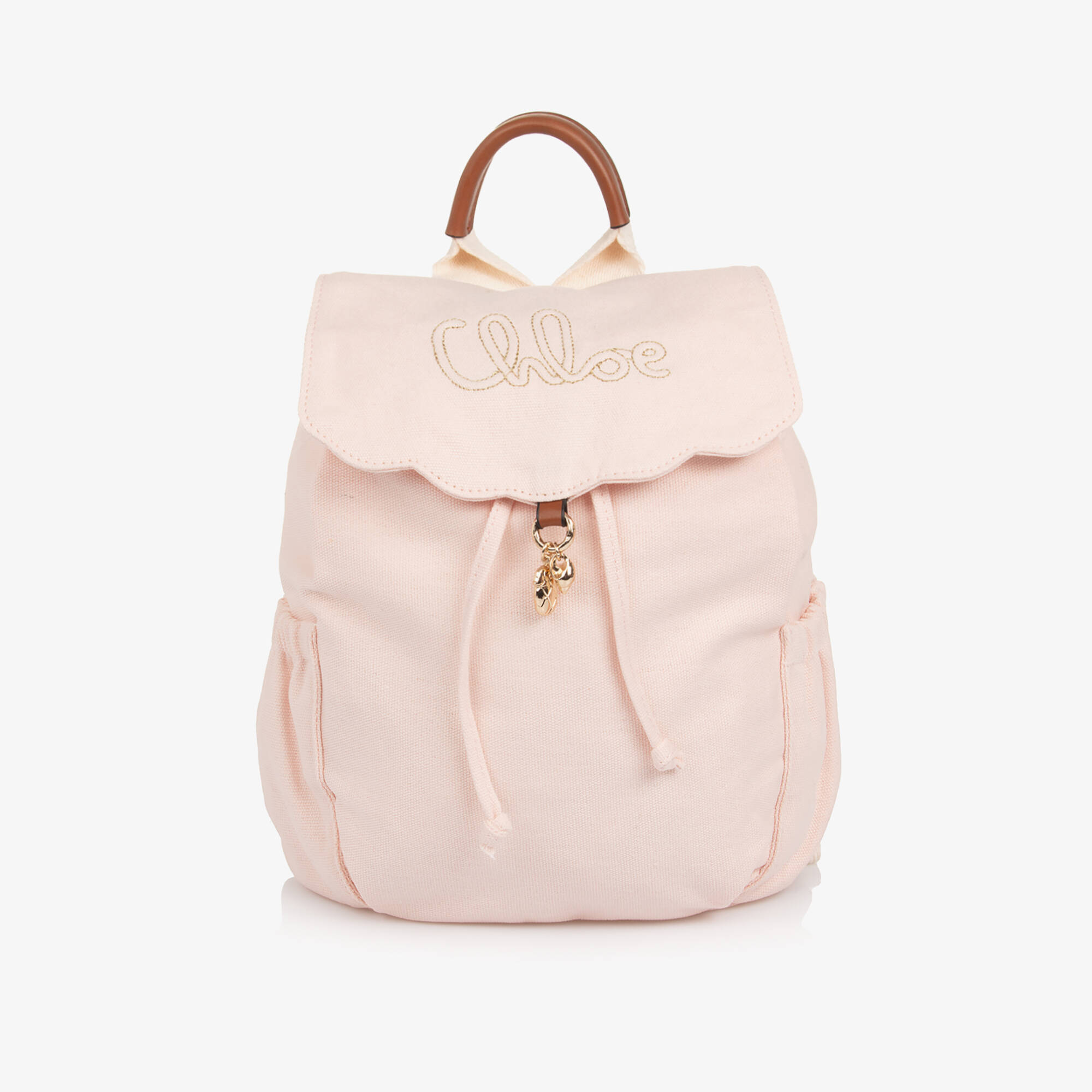 Chloé - Girls Pale Pink Canvas Backpack with Signature Embroidery (28cm ...