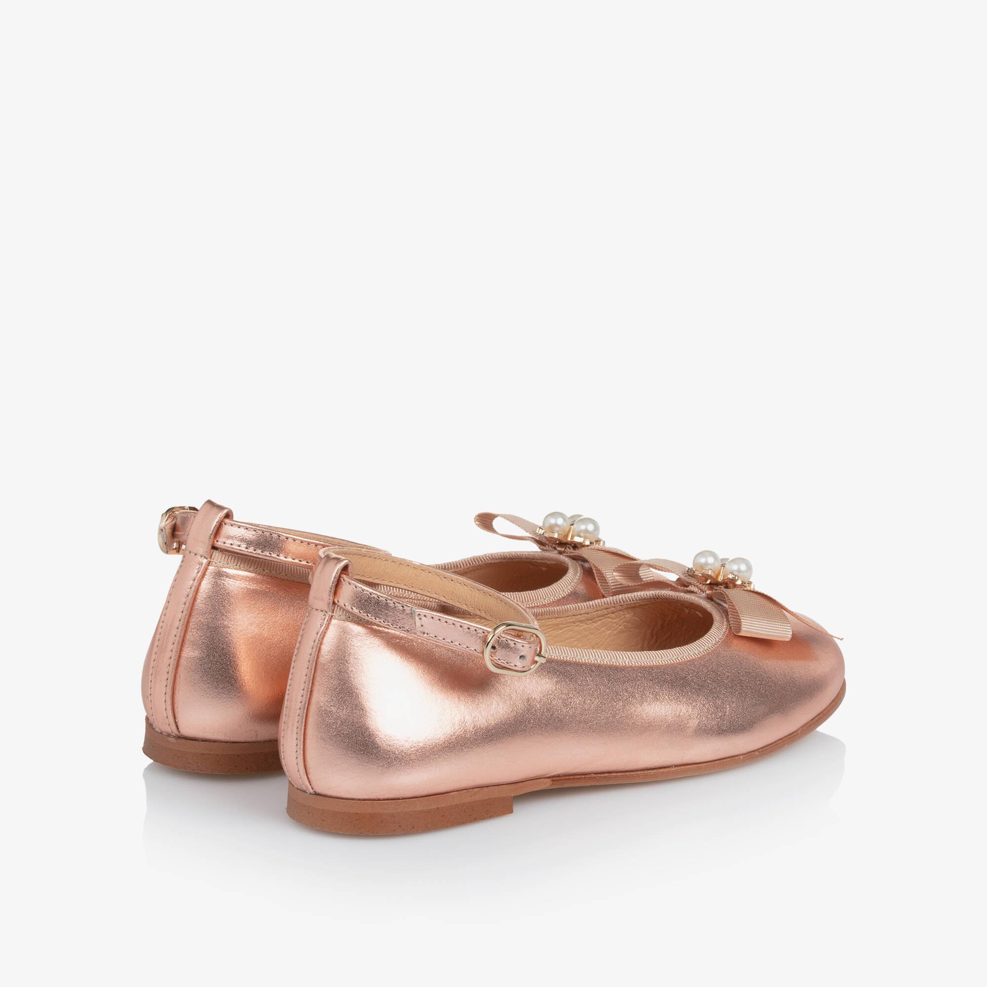 Coeur by Childrensalon - Girls Rose Gold Leather Pumps with Pearl ...