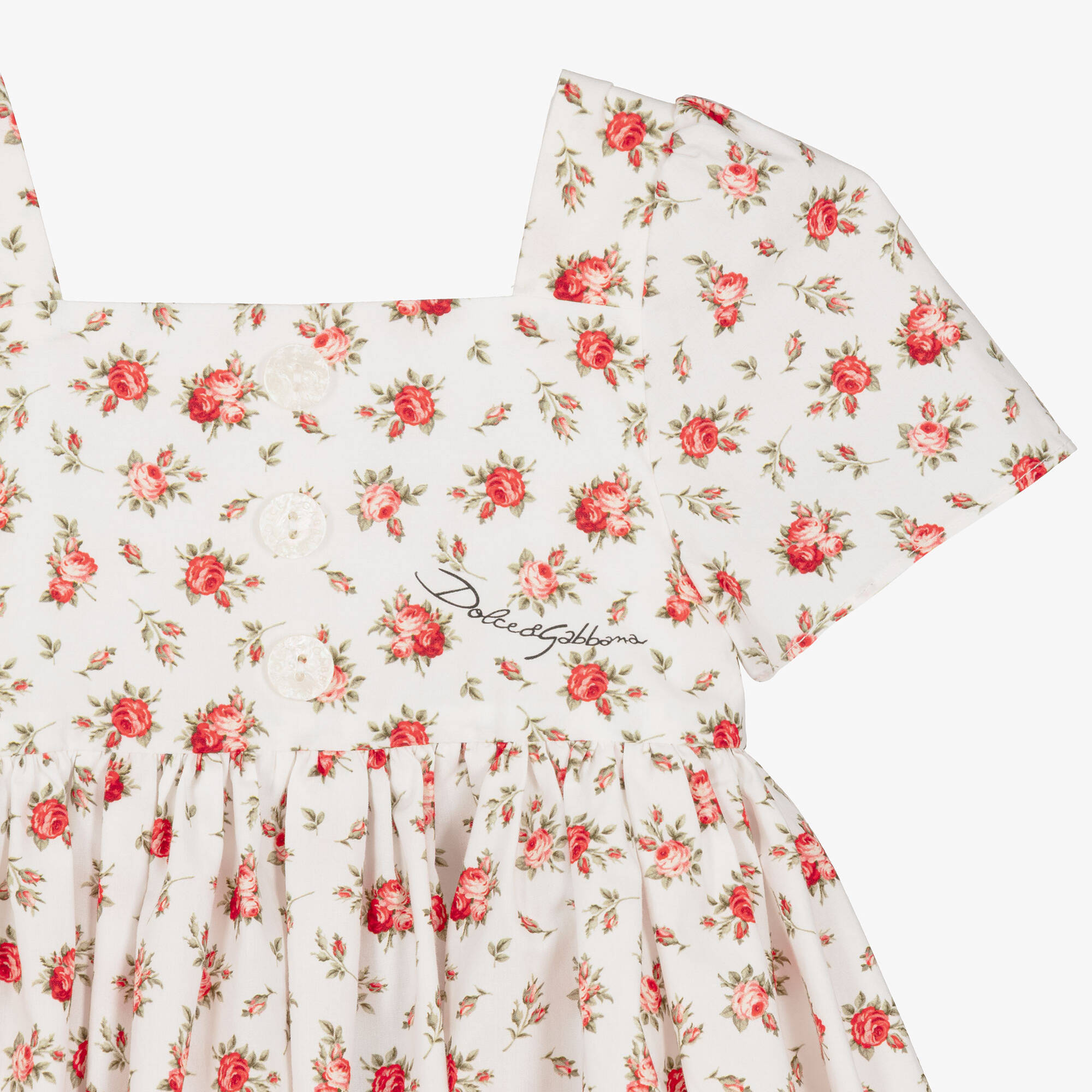 Dolce & Gabbana - Baby Girls White & Red Rose Print Cotton Dress ...