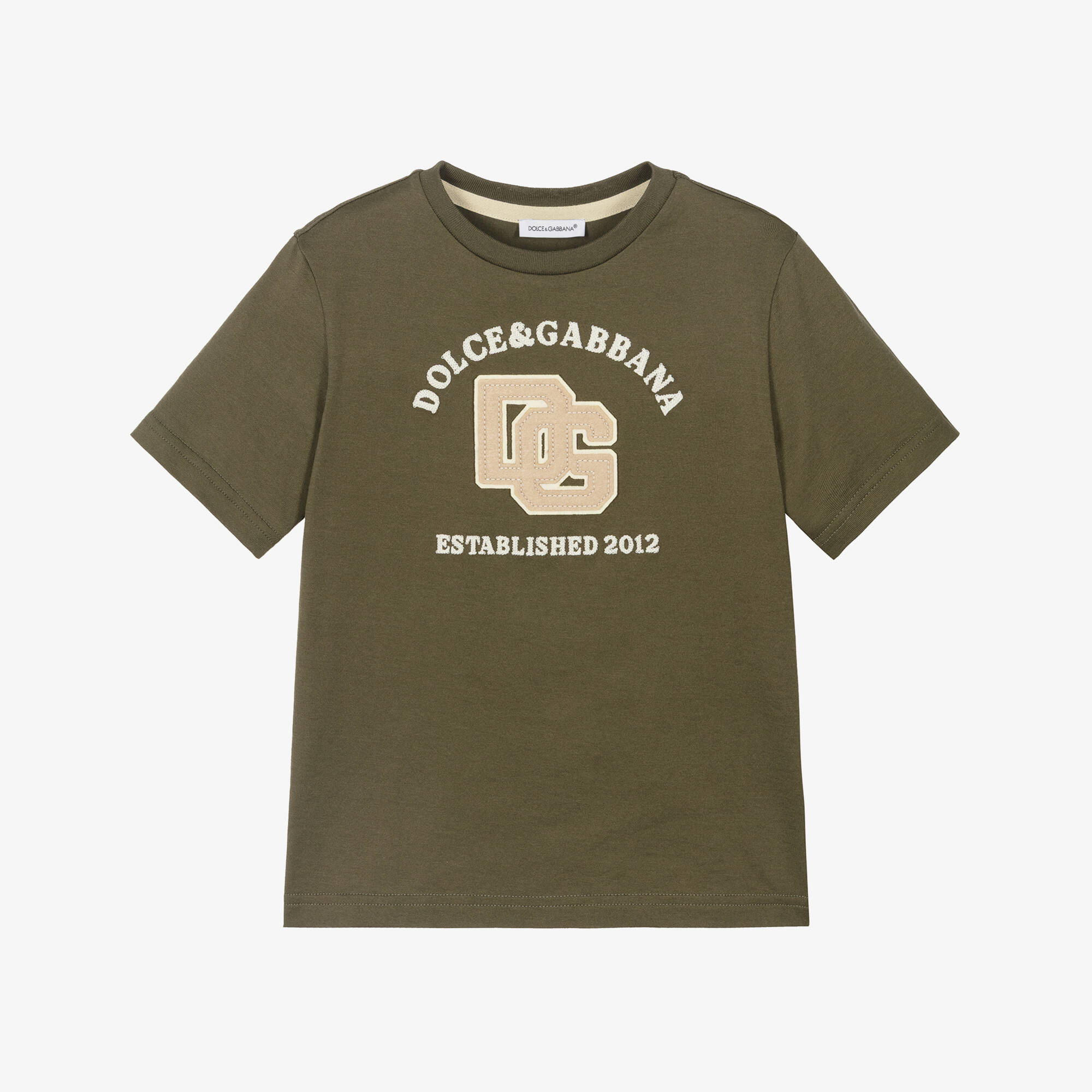 617341 Dolce & Gabbana - Boys Khaki Green Cotton DG Appliqué T-Shirt ...