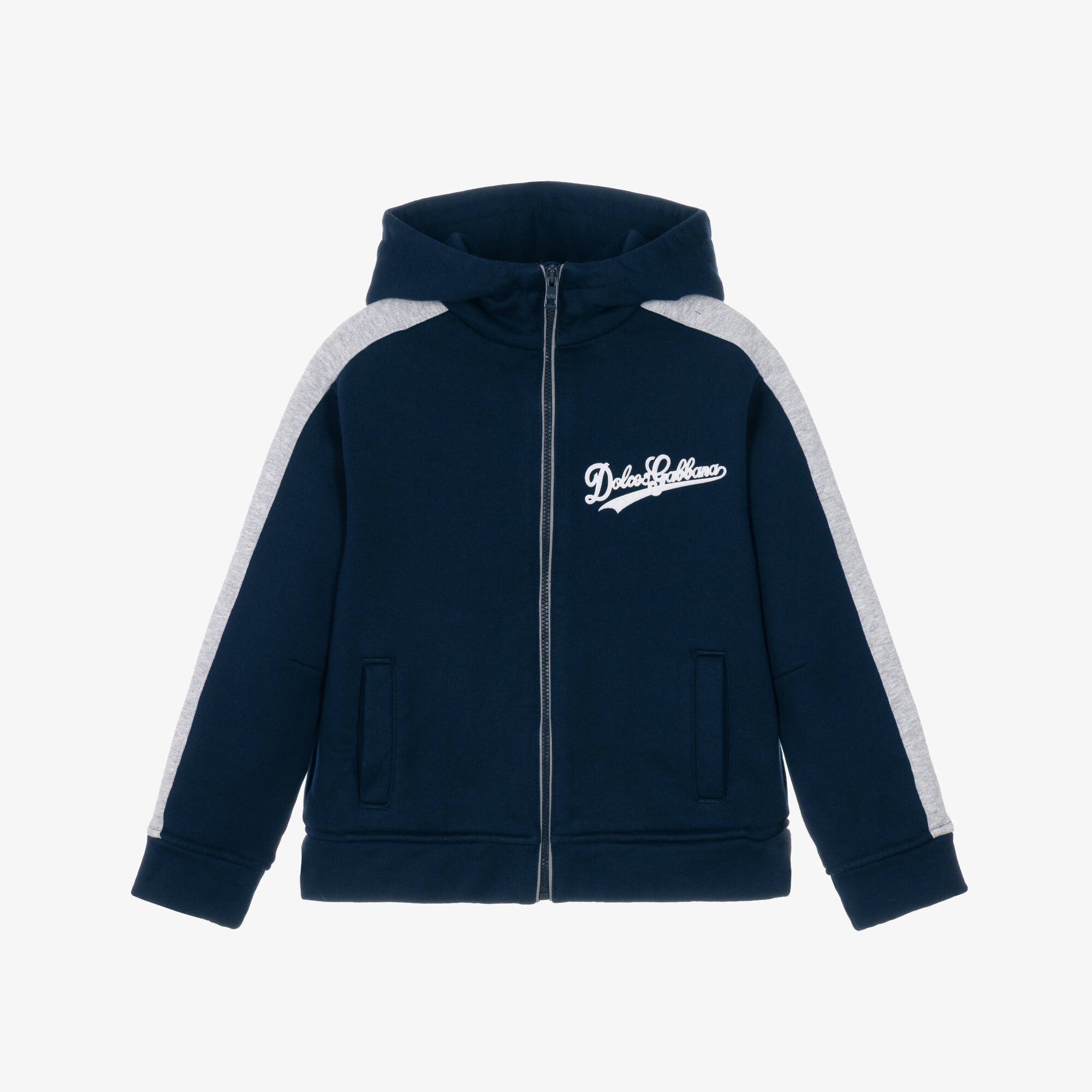 Dolce & Gabbana - Boys Navy Blue Zip Up Hoodie with Varsity Logo