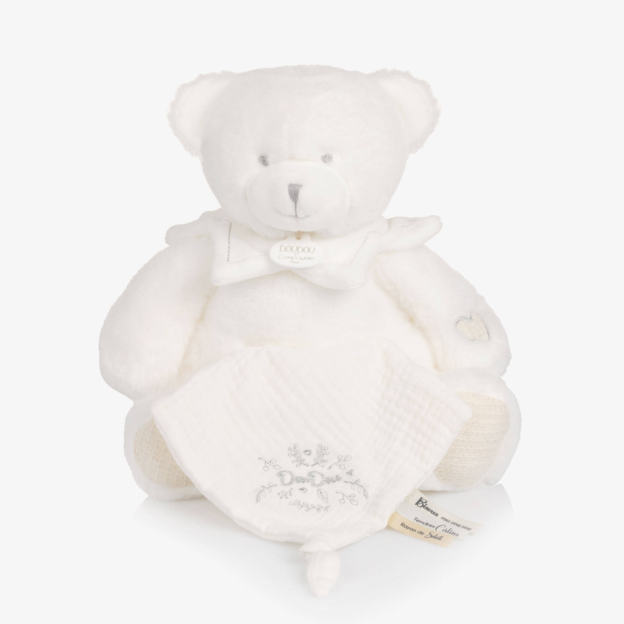 Doudou et Compagnie - White Plush Teddy Bear Comforter Soft Toy (30cm ...