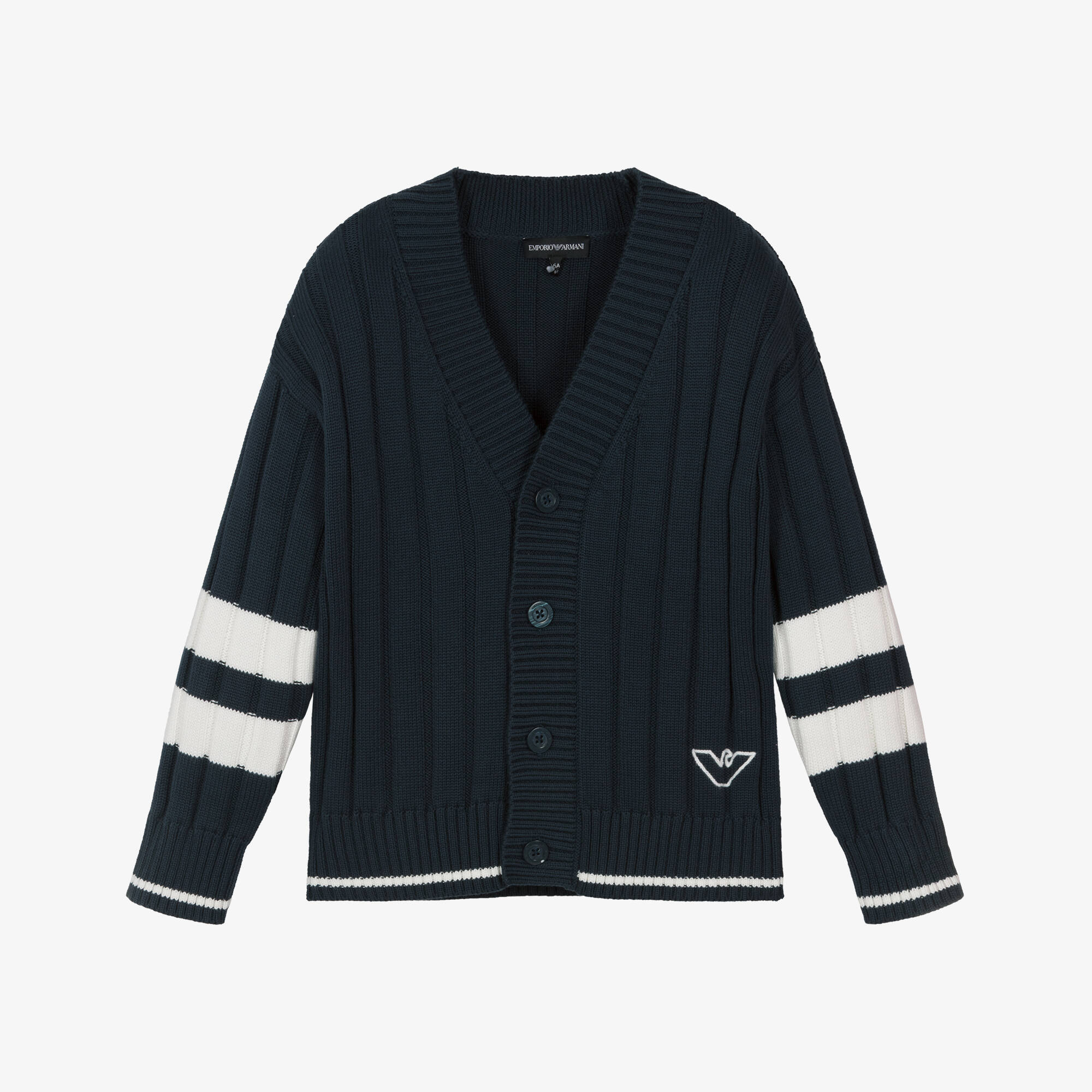 Emporio Armani - Boys Navy Blue Varsity Style Cotton Knit Cardigan 