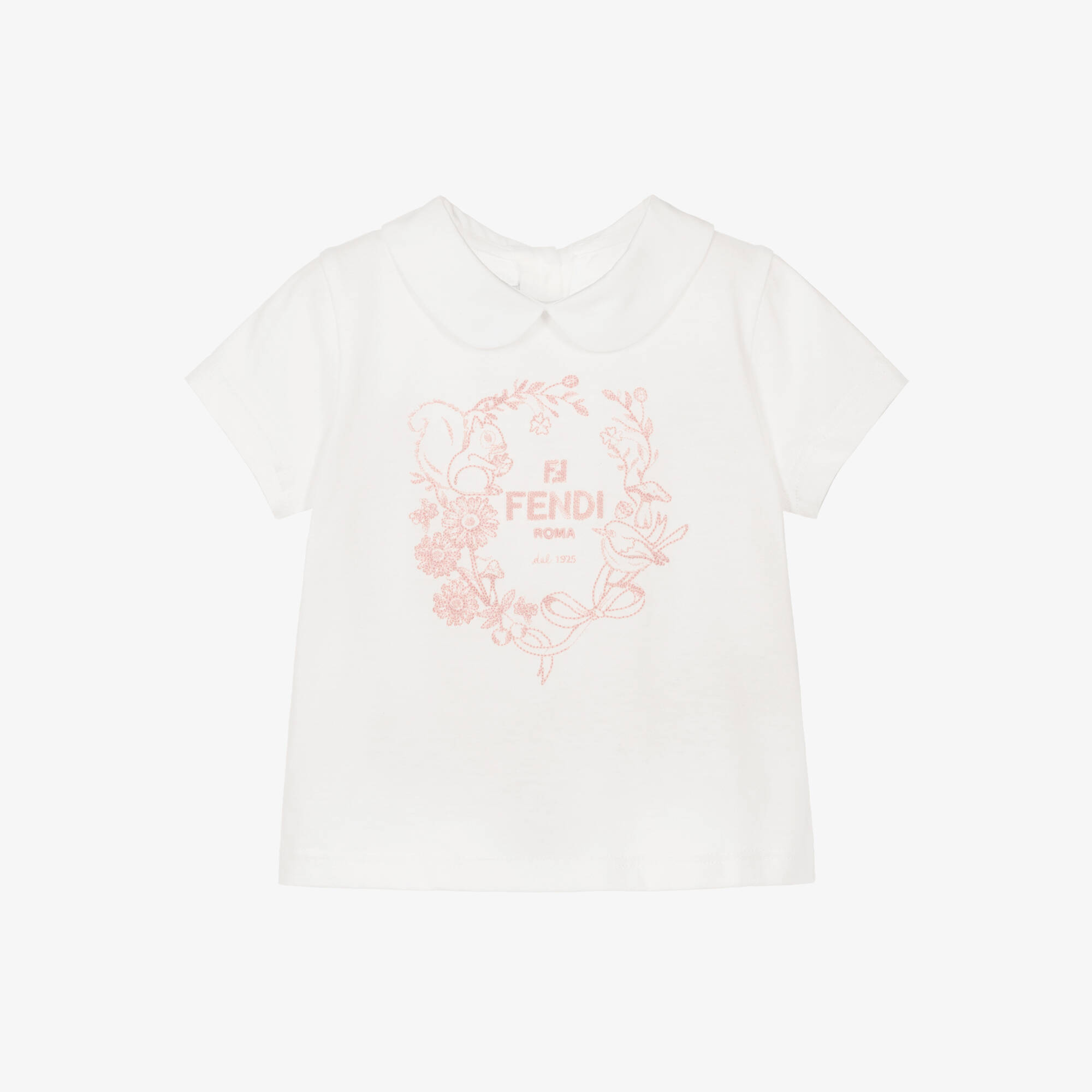 Fendi - Baby Girls White & Pink Cotton T-Shirt | Childrensalon