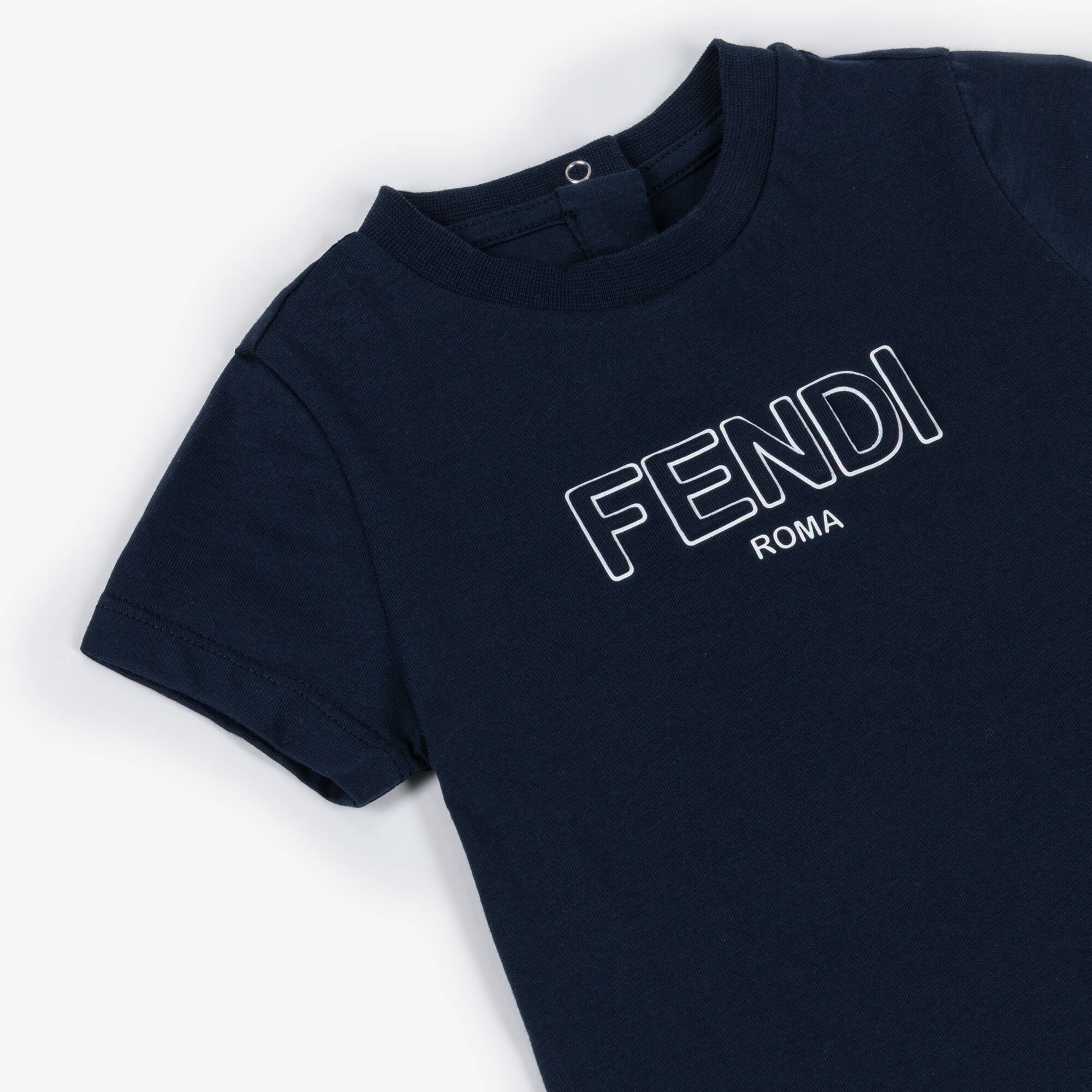 Fendi - Boys Navy Blue Cotton T-Shirt with Puffy Logo | Childrensalon