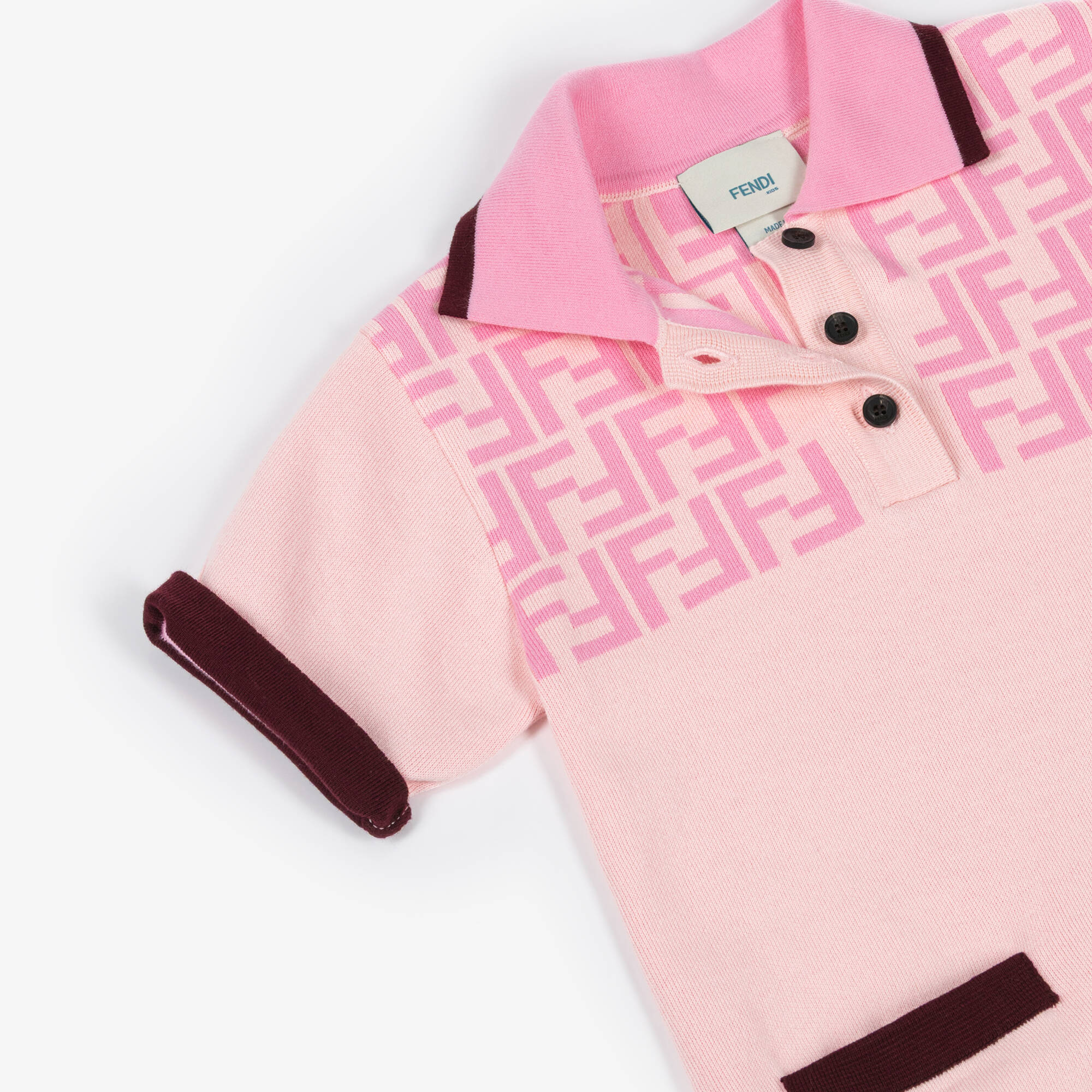 Fendi - Girls Pink Knitted Jersey Polo Dress with FF Logo Pattern ...