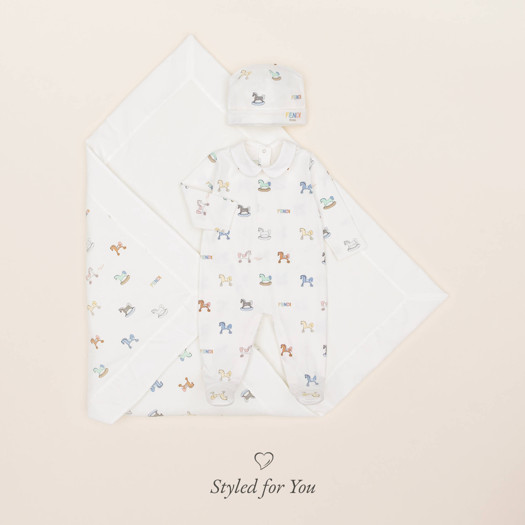 Fendi - Ivory Rocking Horse Babysuit Gift Set | Childrensalon
