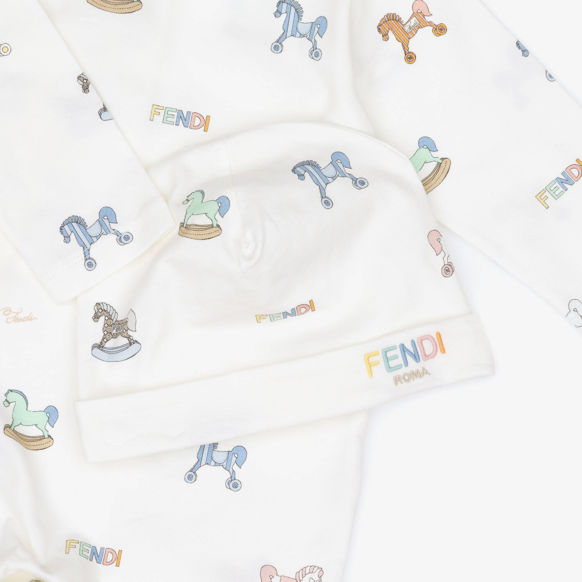 Fendi - Ivory Rocking Horse Babysuit Gift Set | Childrensalon