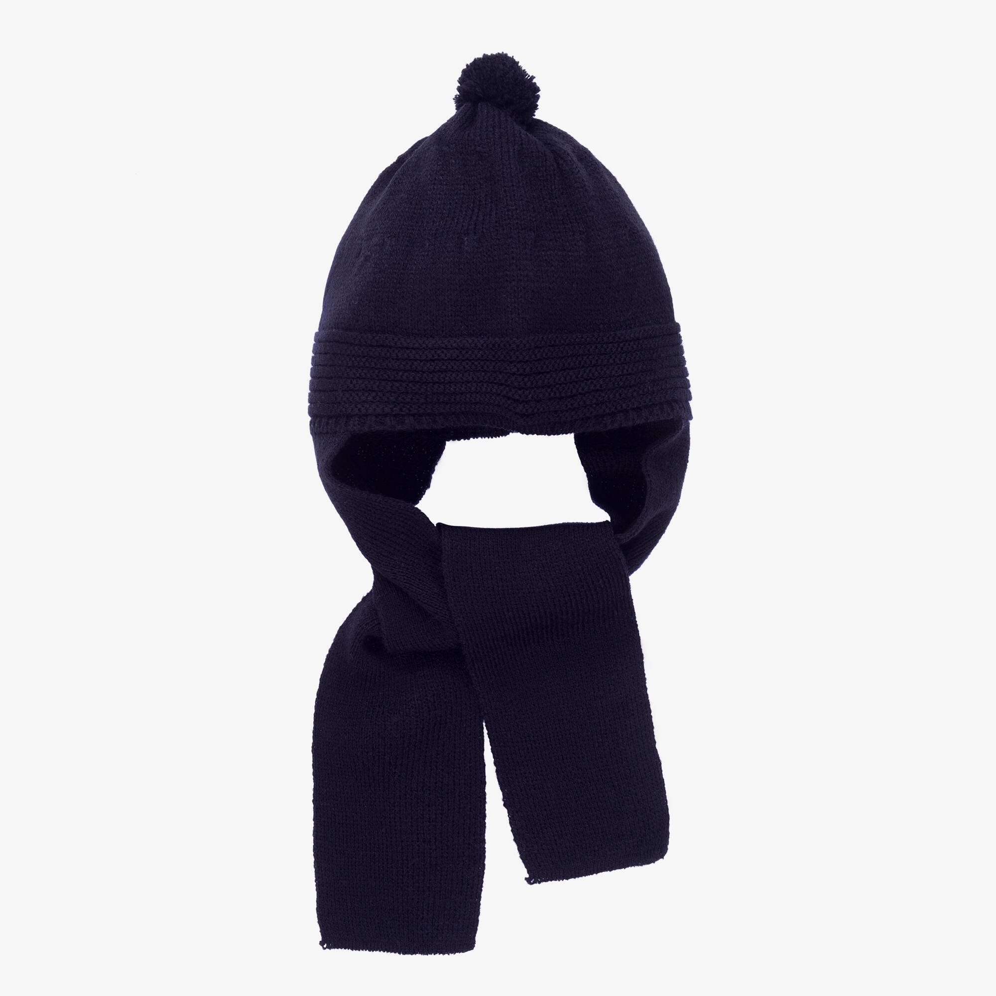 Bonnet Bébé Foque - Taille 6 Mois, Tricot Bleu Avec Pompon - Neuf Avec étiquettes, Fabriqué En Espagne