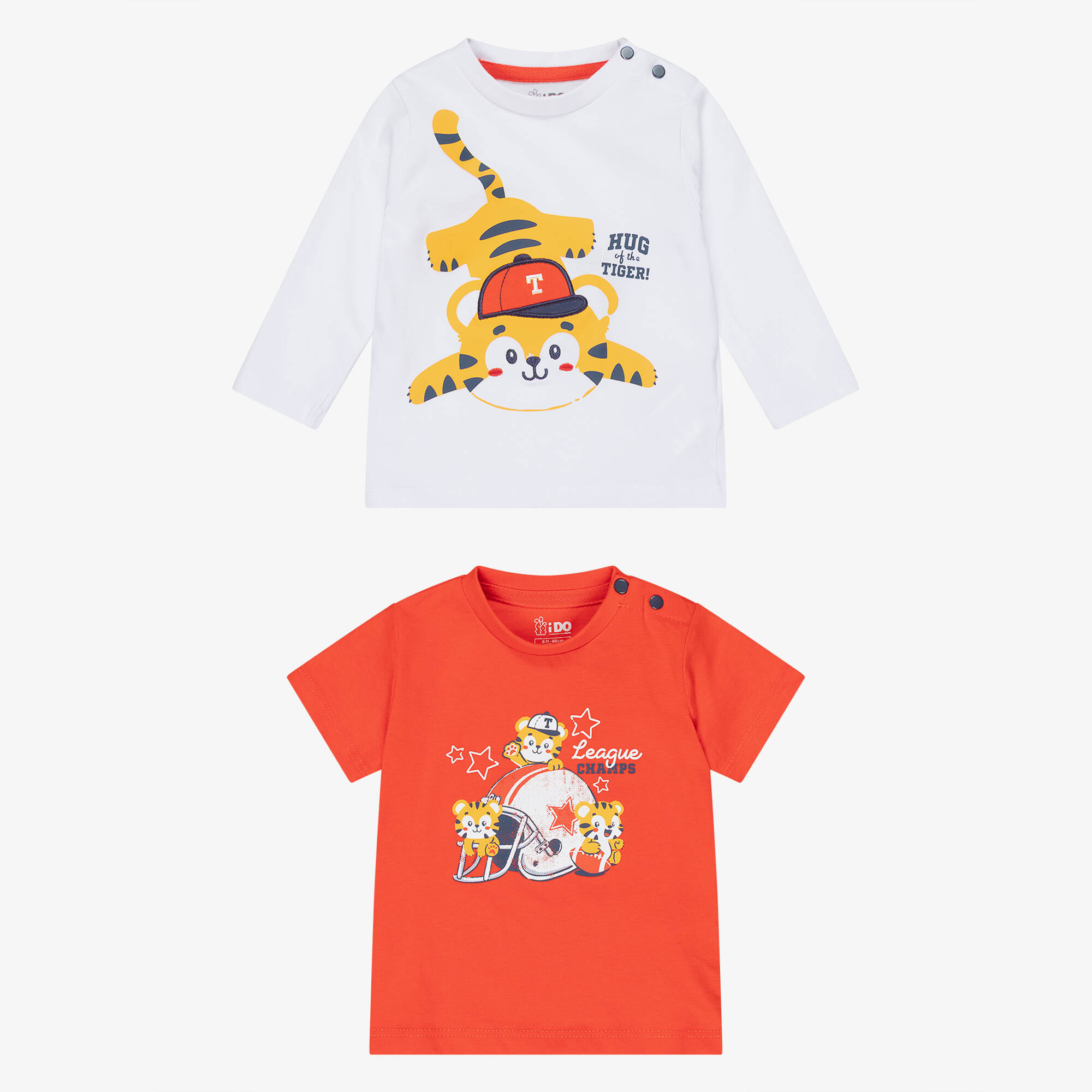 iDO - Baby Boys White & Red Cotton Tiger T-Shirts (2 Pack) | Childrensalon