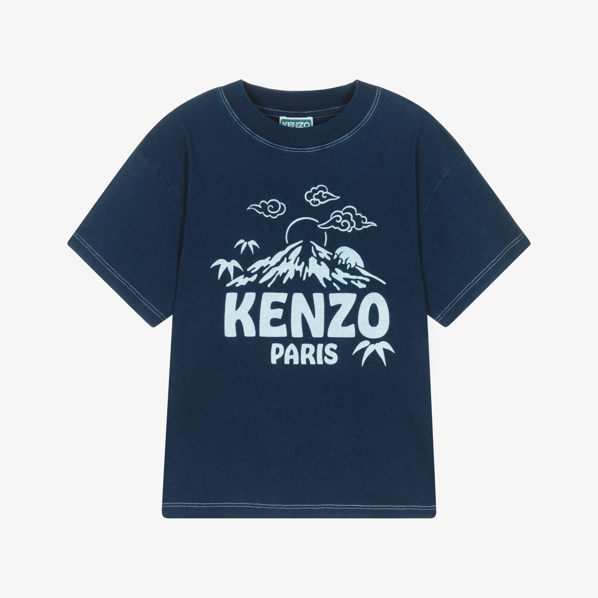 KENZO KIDS - Boys Navy Blue Cotton T-Shirt with Mountain Logo