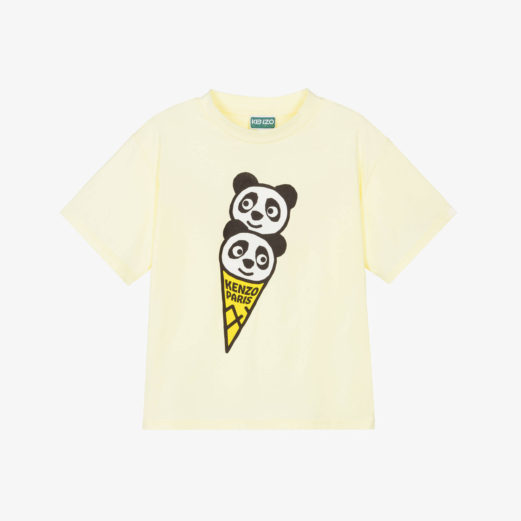KENZO KIDS - Pale Yellow Cotton Jersey T-Shirt with Panda Ice
