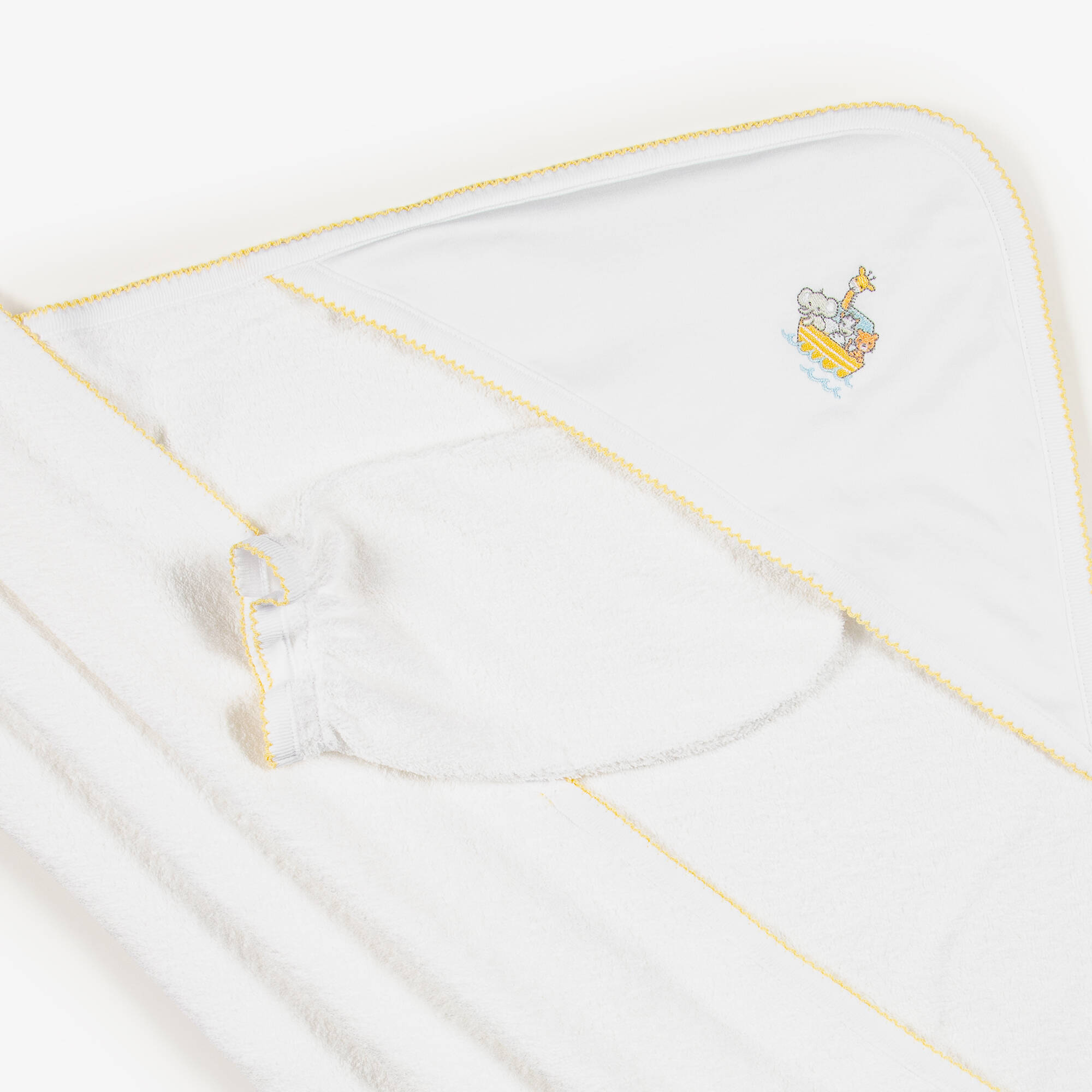 Kissy Kissy - White Cotton Noahs Journey Hooded Towel & Mitt Set ...