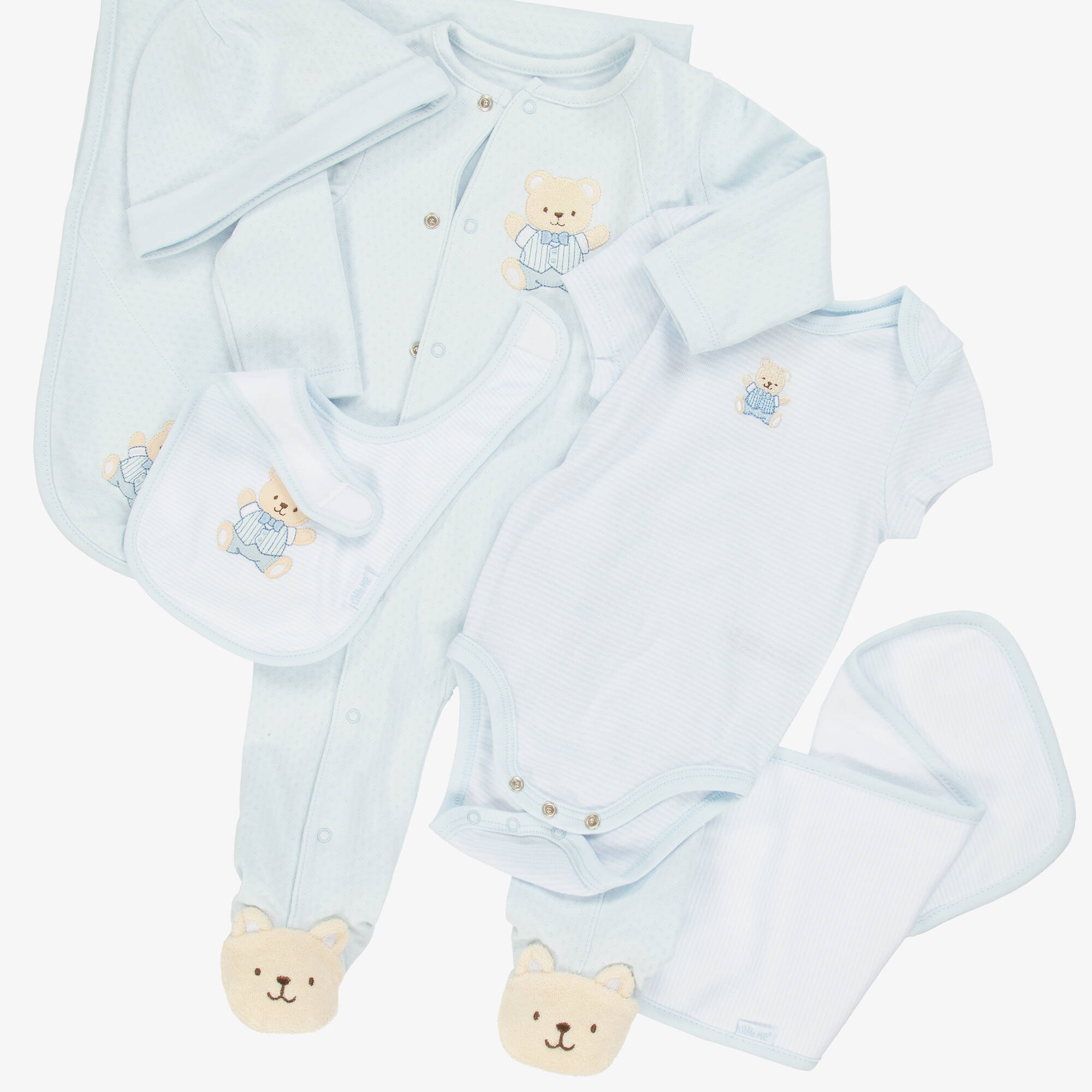 Little Me - Baby Boys Blue Bear Cotton Babysuit Gift Set | Childrensalon