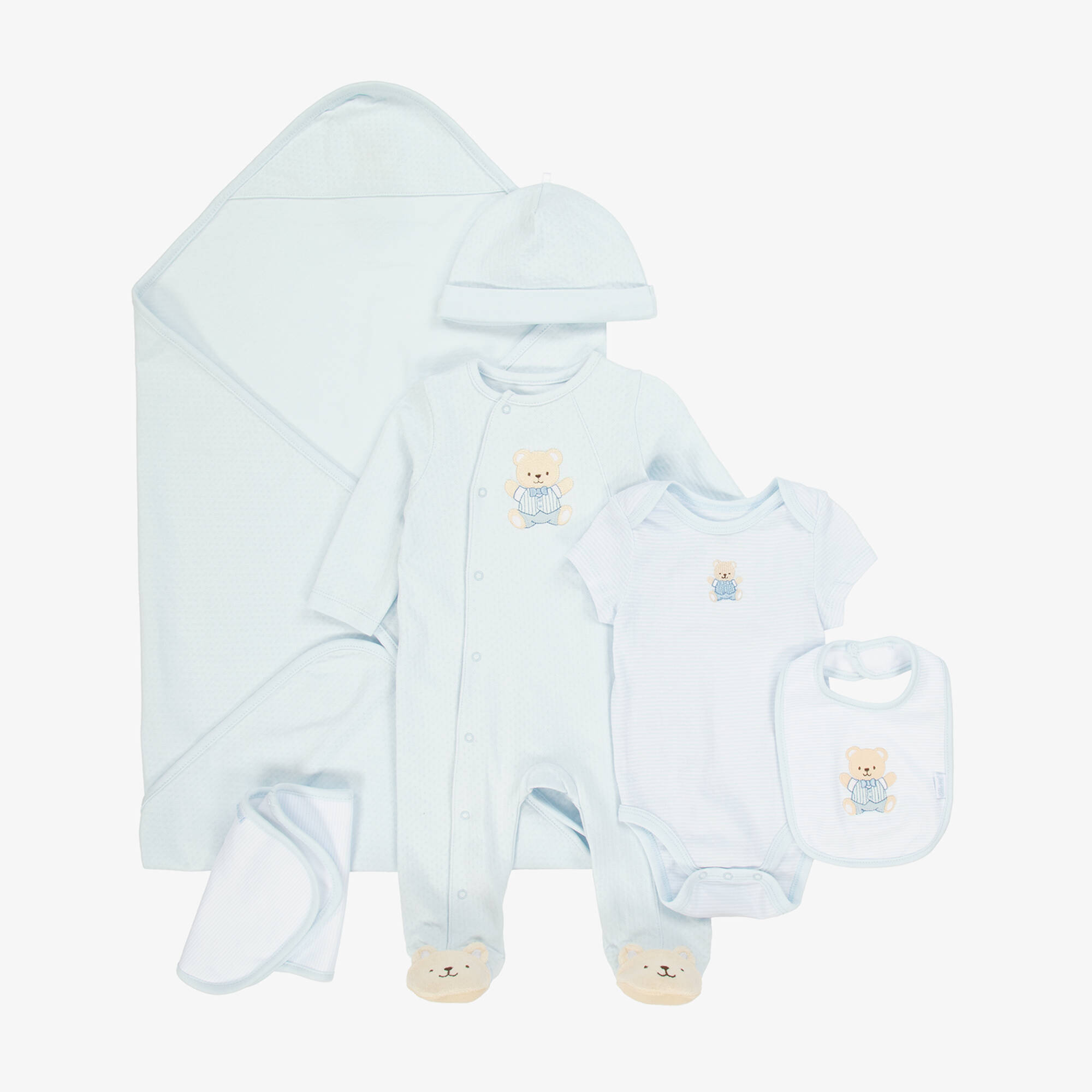Little Me - Baby Boys Blue Bear Cotton Babysuit Gift Set | Childrensalon