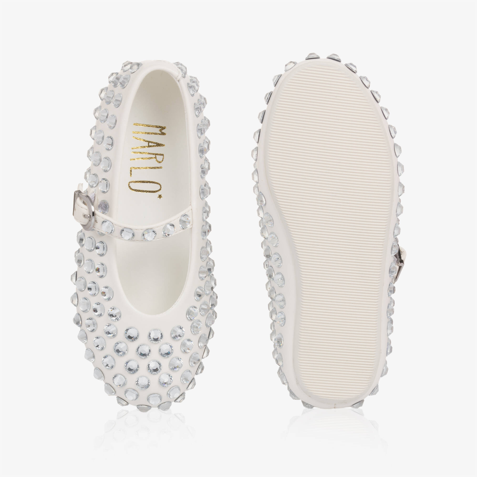 Marlo Kids - Girls Ivory Diamanté Ballerina Pumps | Childrensalon