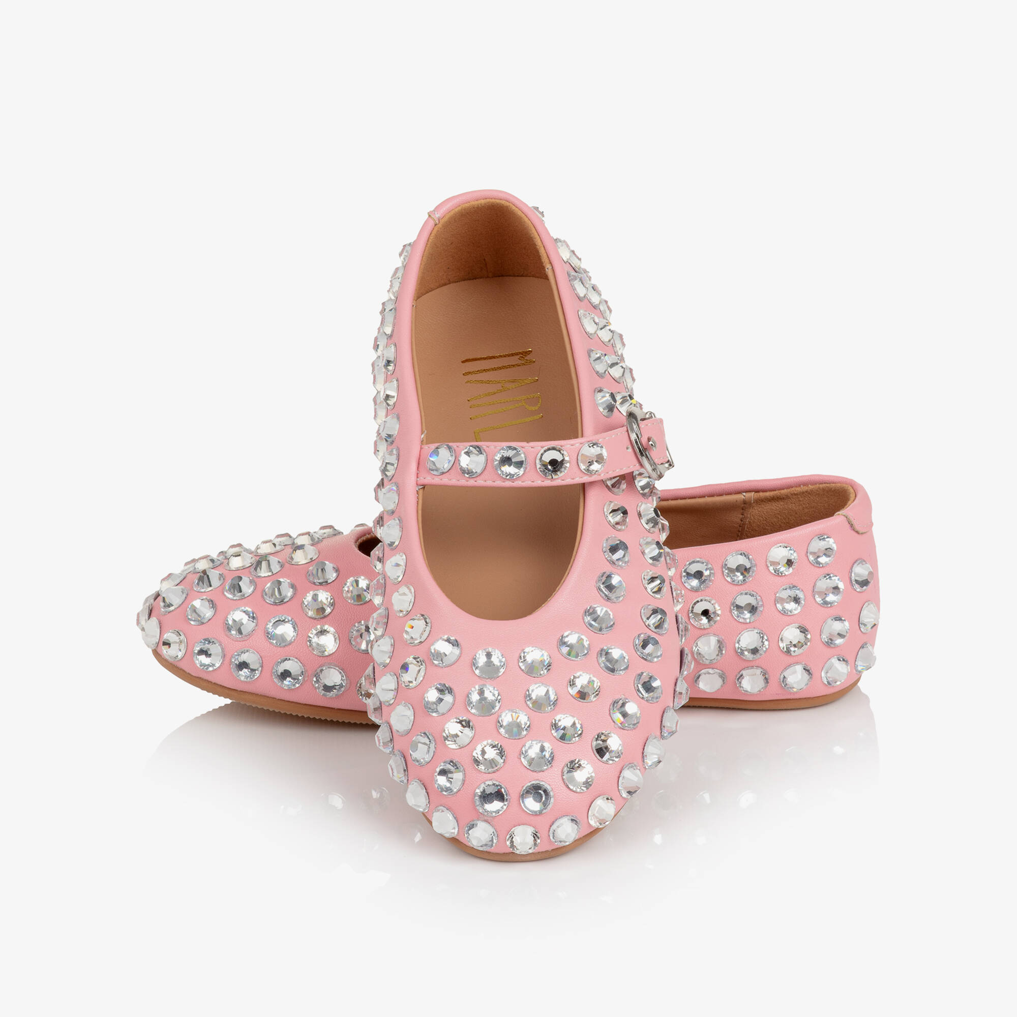 Marlo Kids - Girls Pale Pink Diamanté Ballerina Pumps | Childrensalon