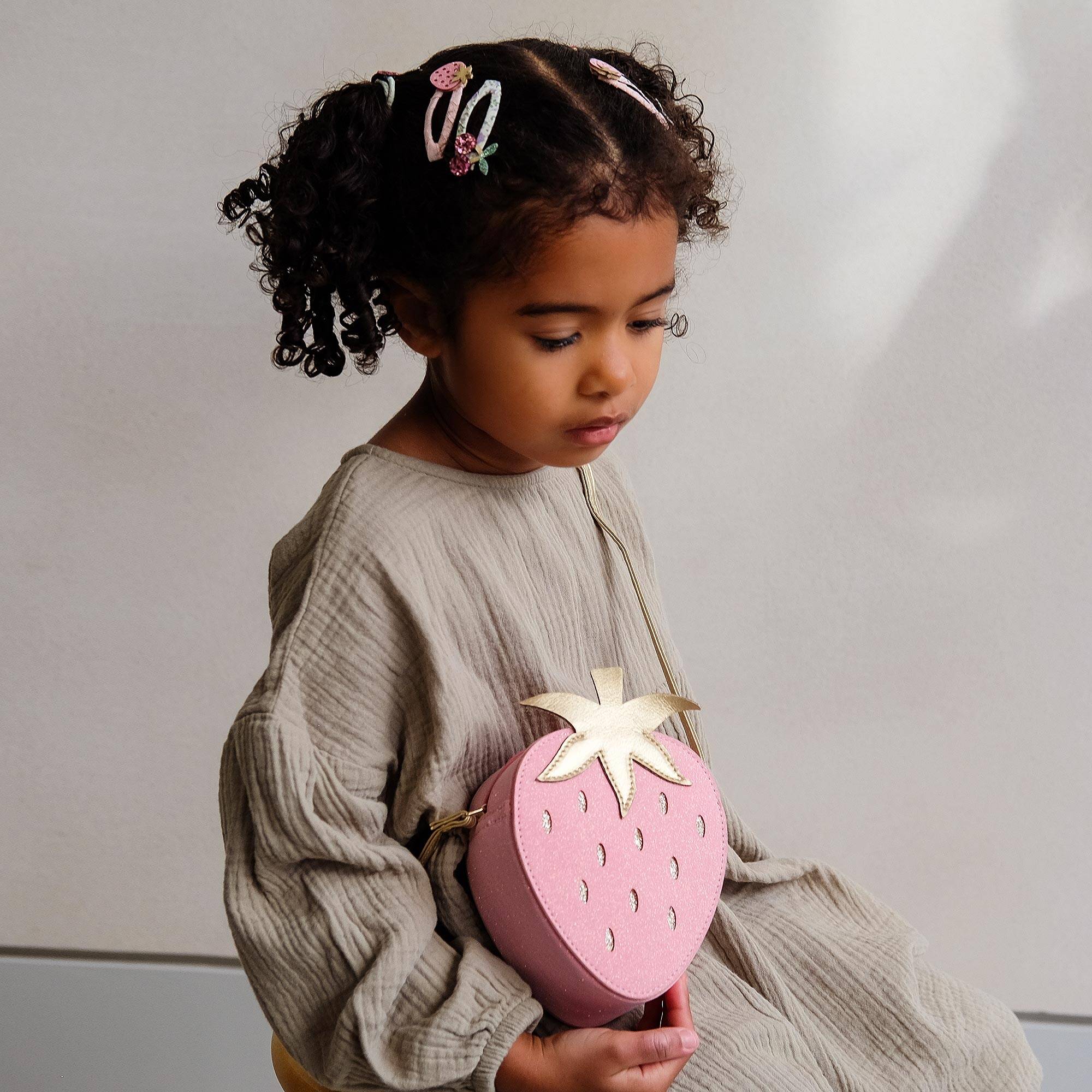 Mimi & Lula - Girls Pink Glitter Strawberry Bag (14cm) | Childrensalon